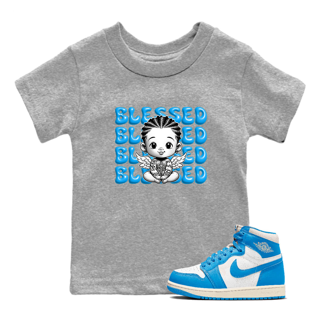 Blessed Baby snkmatch Tees Kids - Air Jordan 1 UNC Reimagined
