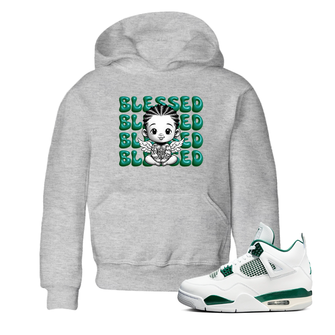 Blessed Baby snkmatch Tees Kids - Air Jordan 4 Oxidized Green