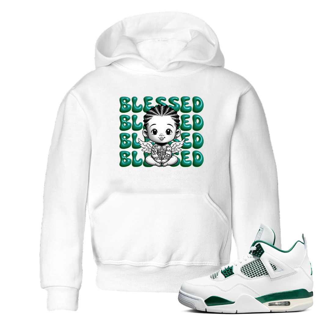Blessed Baby snkmatch Tees Kids - Air Jordan 4 Oxidized Green