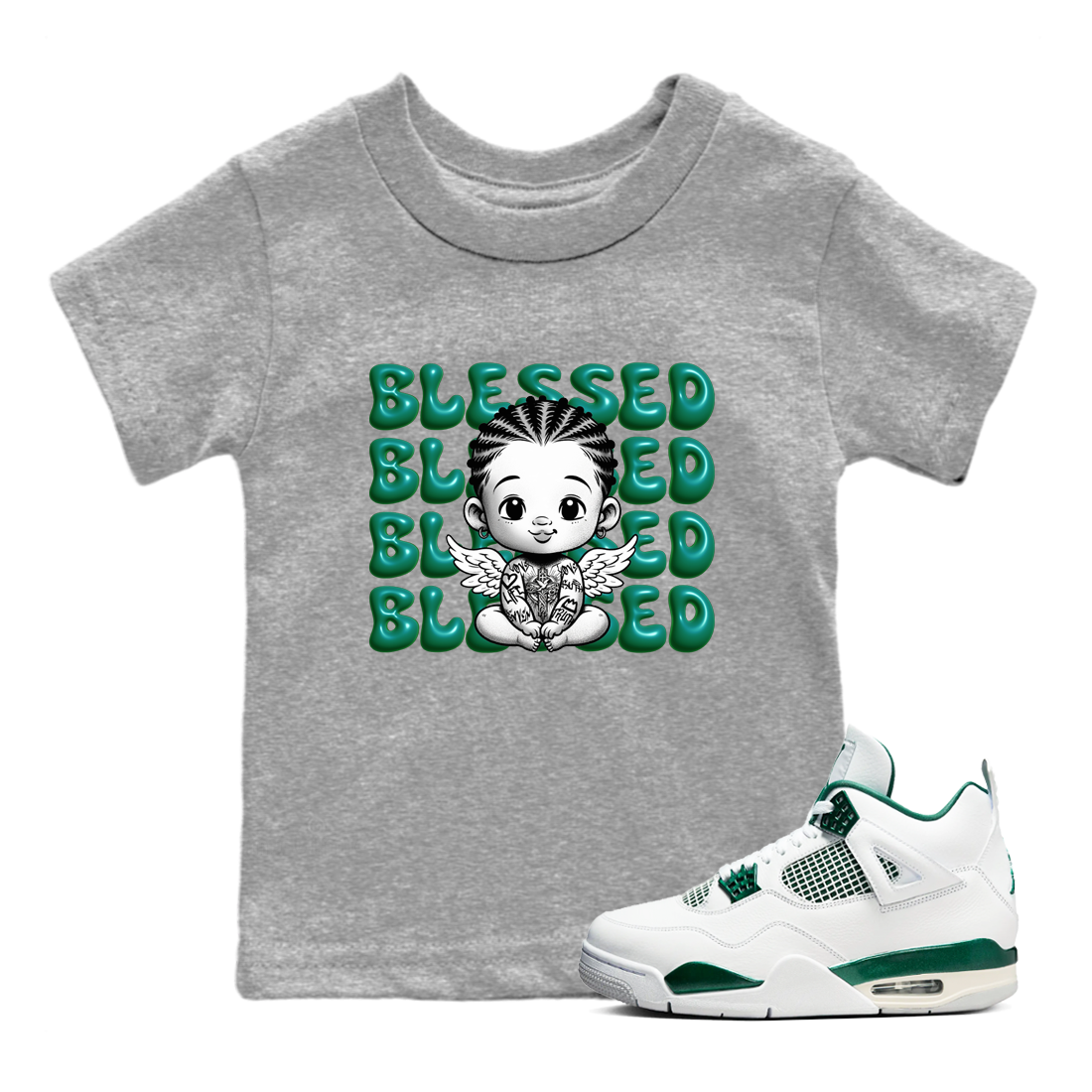 Blessed Baby snkmatch Tees Kids - Air Jordan 4 Oxidized Green
