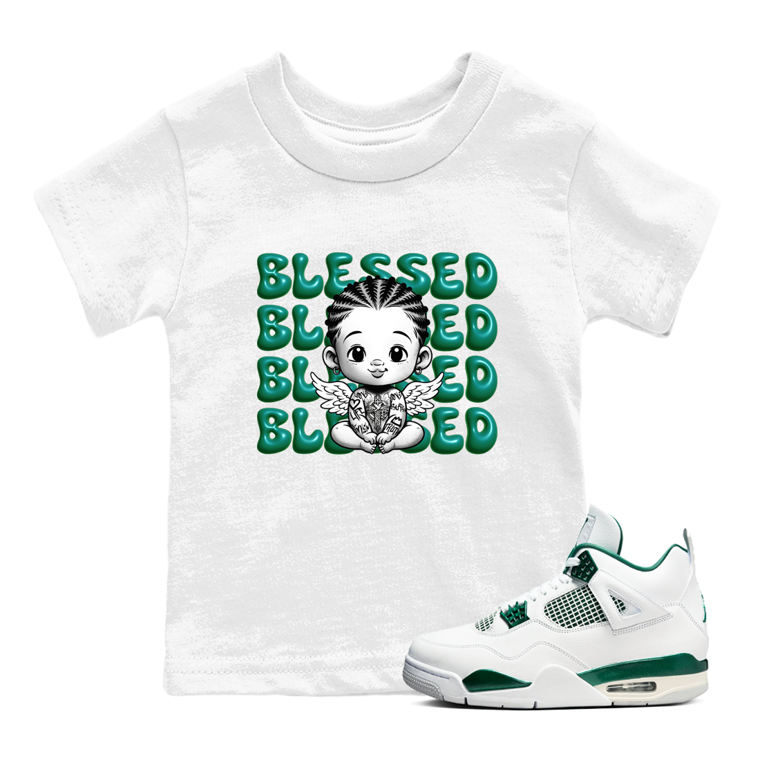 Blessed Baby snkmatch Tees Kids - Air Jordan 4 Oxidized Green