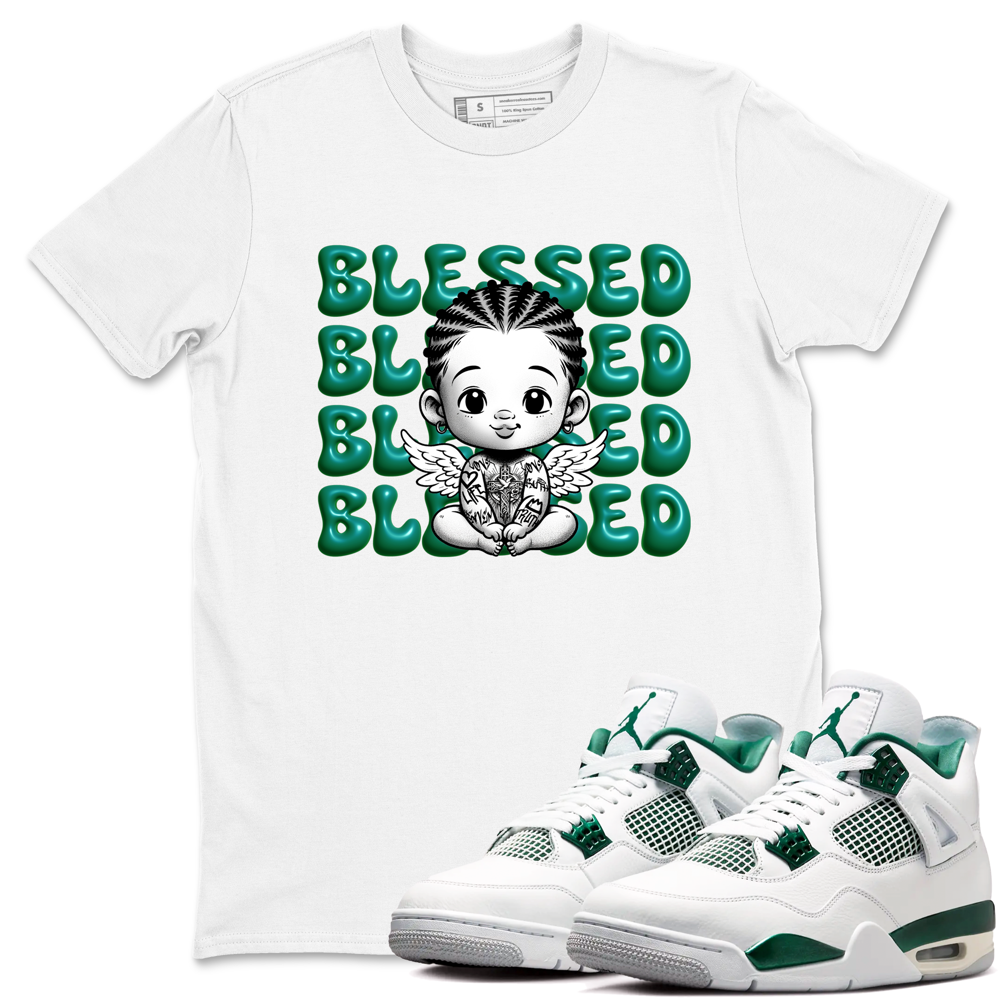 Blessed Baby snkmatch Tees - Air Jordan 4 Oxidized Green