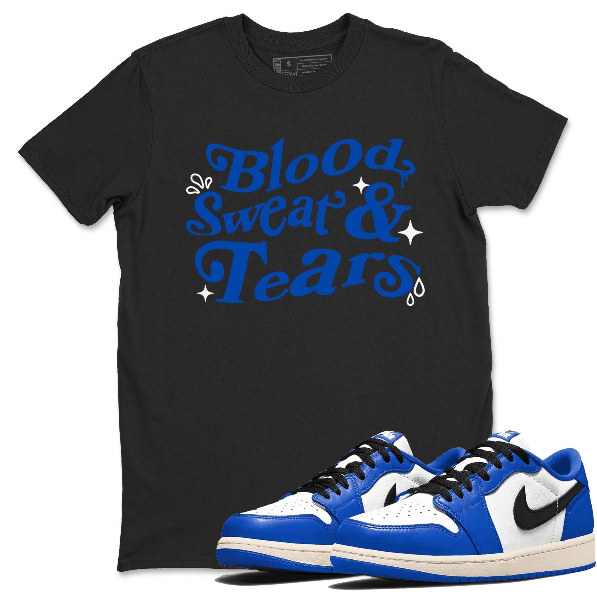 Blood Sweat Tears snkmatch Tees - Air Jordan 1 Game Royal
