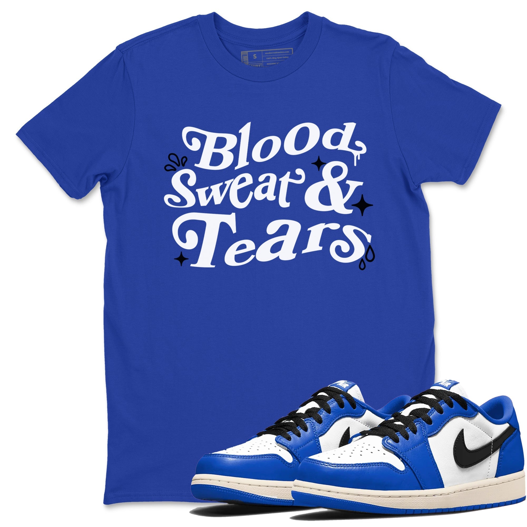 Blood Sweat Tears snkmatch Tees - Air Jordan 1 Game Royal