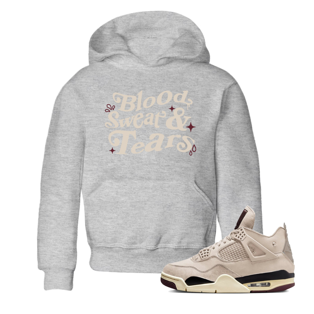 Blood Sweat Tears snkmatch Tees Kids - Air Jordan 4 A Ma Maniere x Fossil Stone