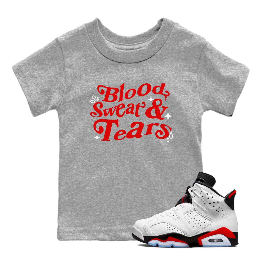 Blood Sweat Tears snkmatch Tees Kids - Air Jordan 6 Fire Red