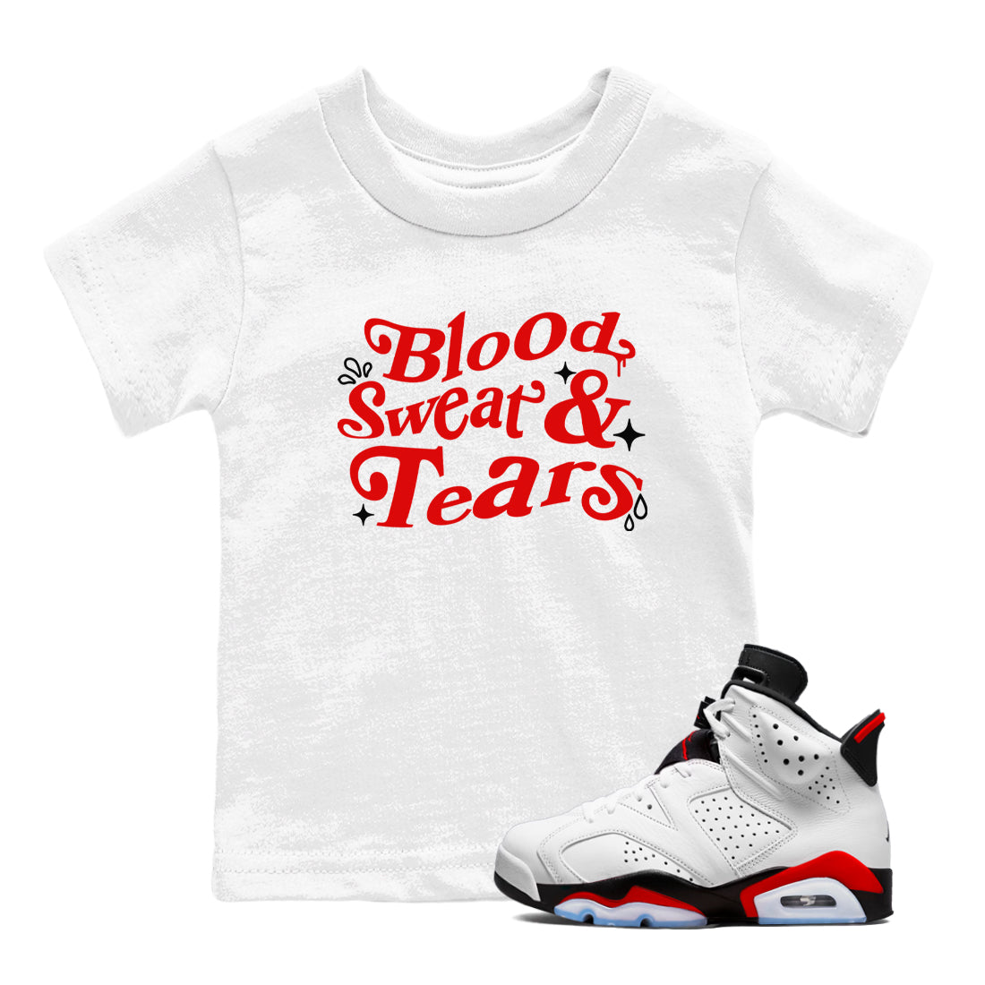 Blood Sweat Tears snkmatch Tees Kids - Air Jordan 6 Fire Red