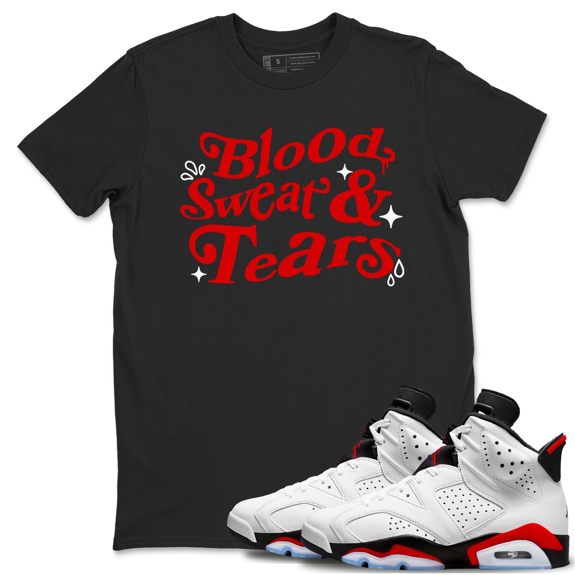 Blood Sweat Tears snkmatch Tees - Air Jordan 6 Fire Red