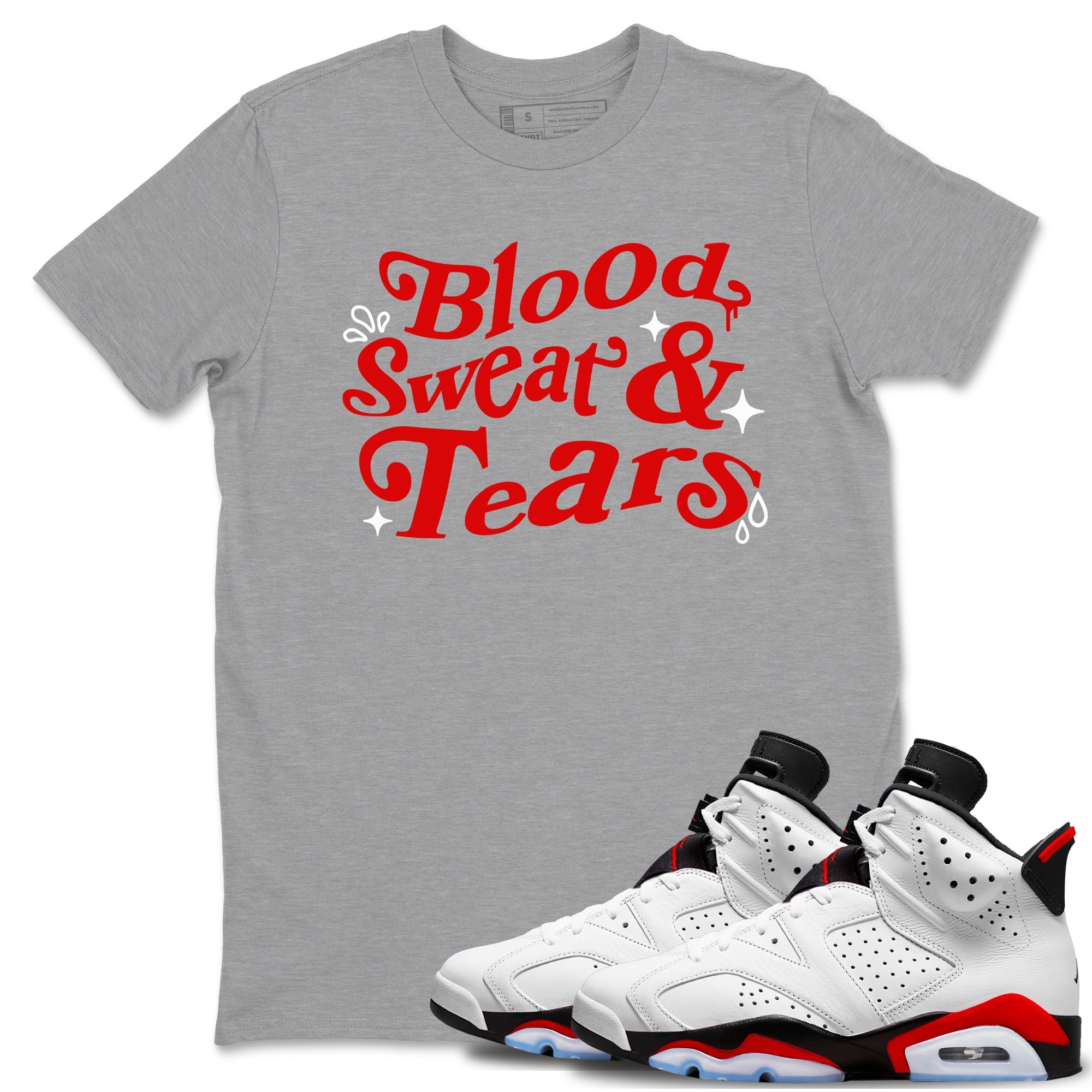 Blood Sweat Tears snkmatch Tees - Air Jordan 6 Fire Red