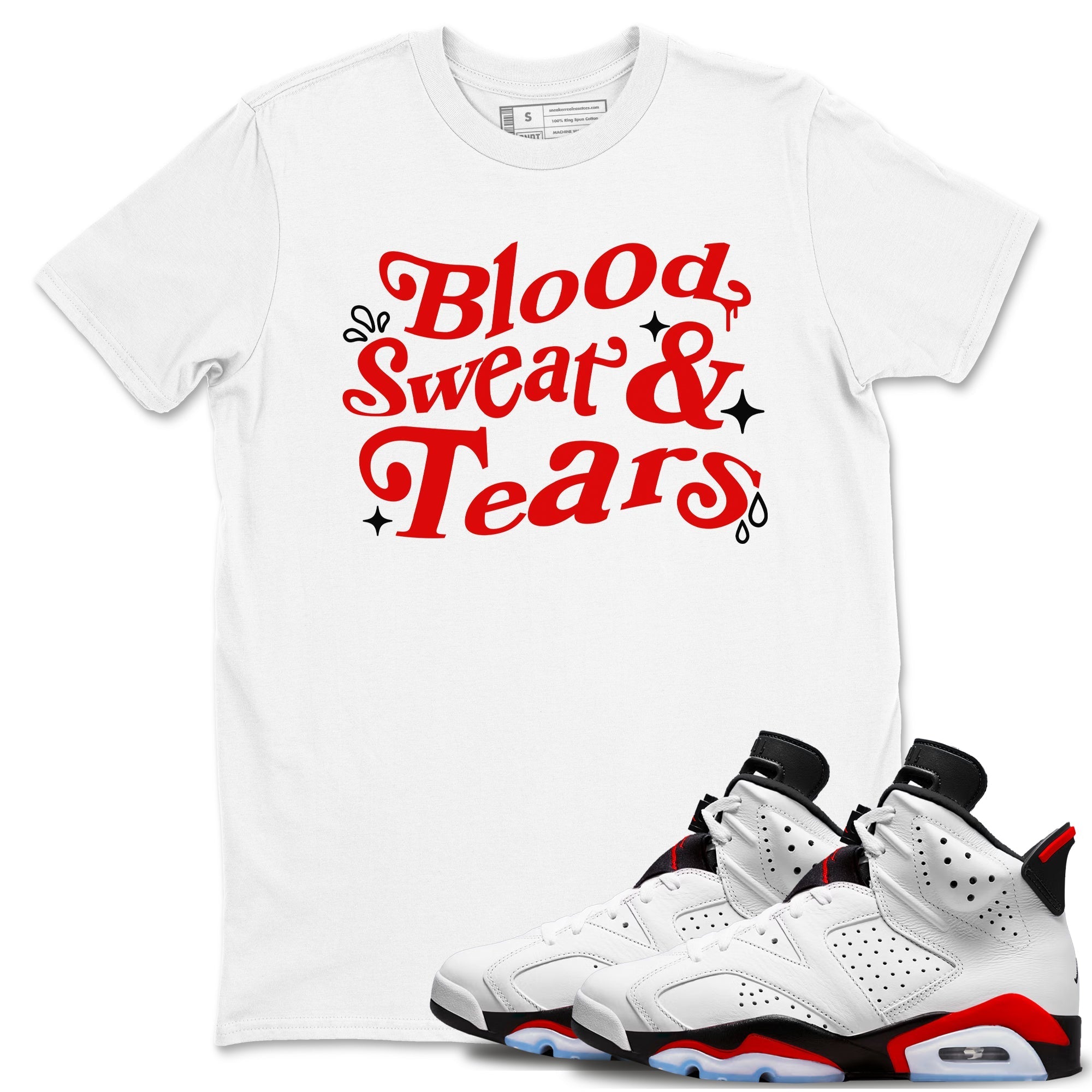 Blood Sweat Tears snkmatch Tees - Air Jordan 6 Fire Red