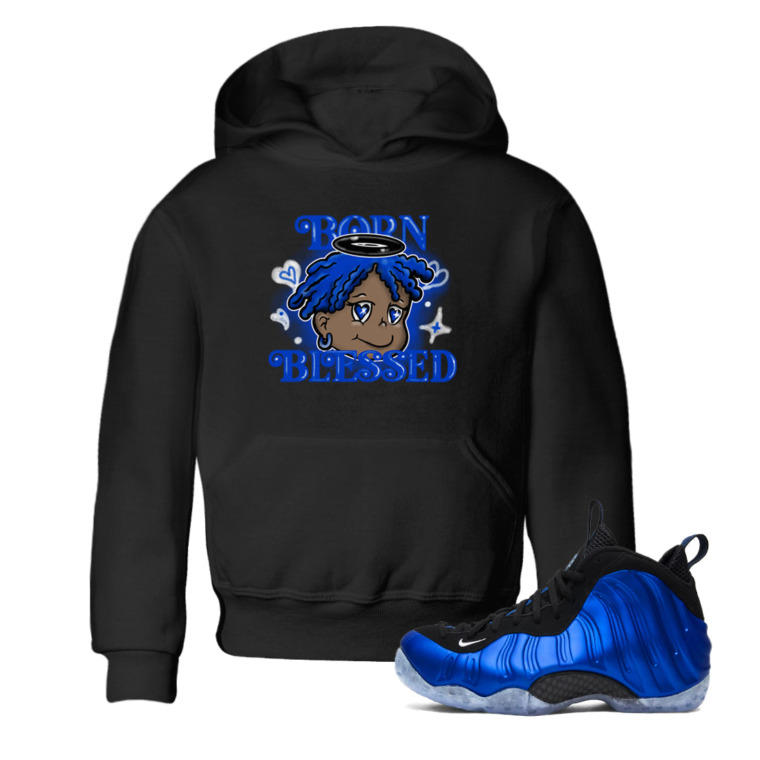 Born Blessed snkmatch Tees Kids - Air Foamposite One Royal