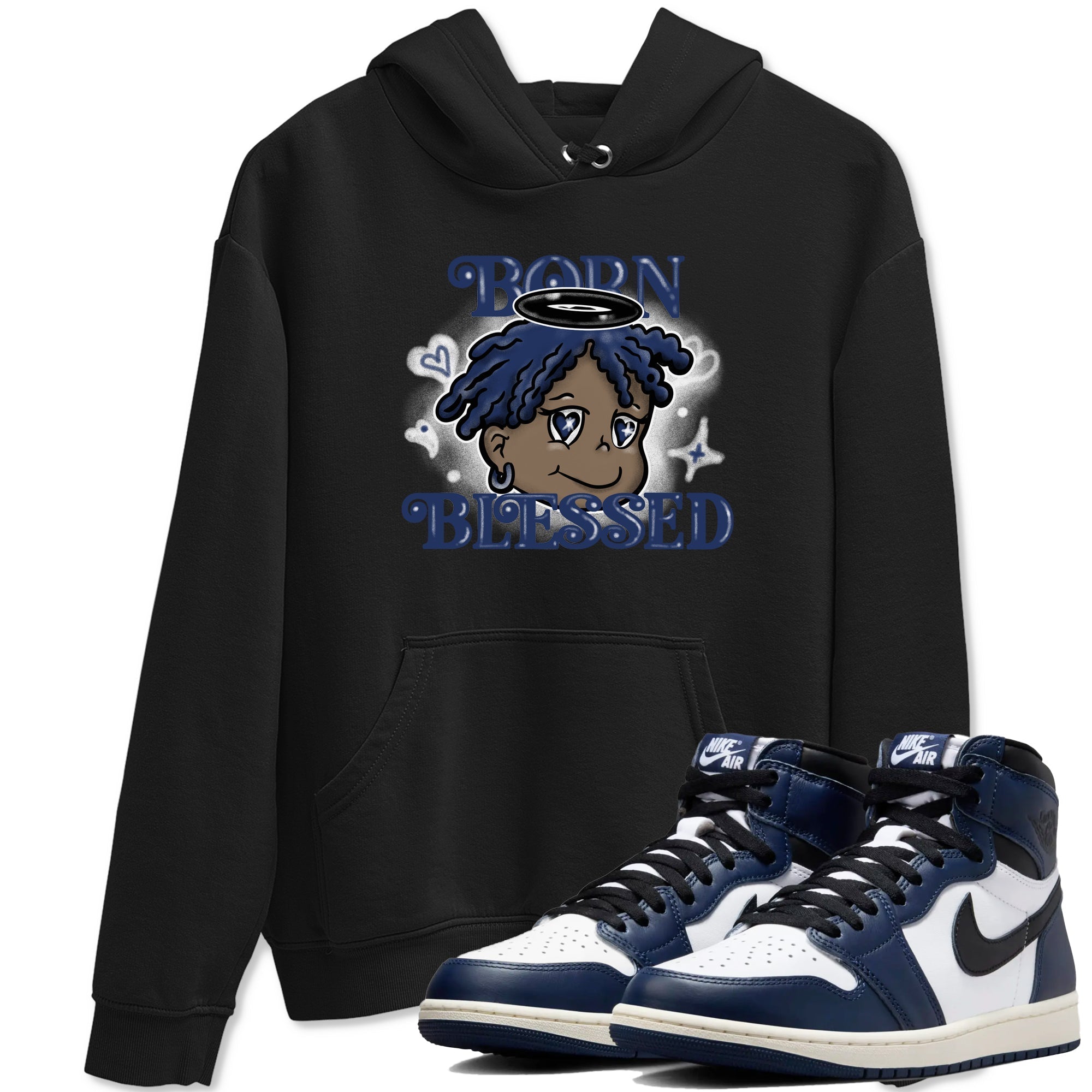 Born Blessed snkmatch Tees - Air Jordan 1 Midnight Navy