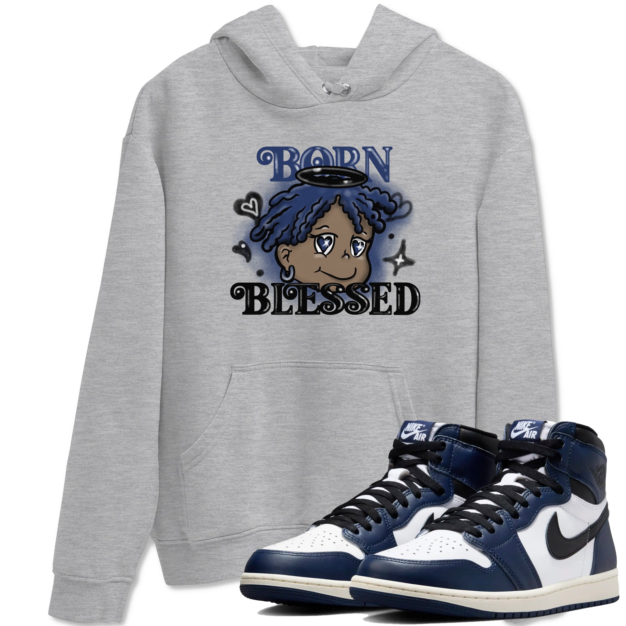 Born Blessed snkmatch Tees - Air Jordan 1 Midnight Navy