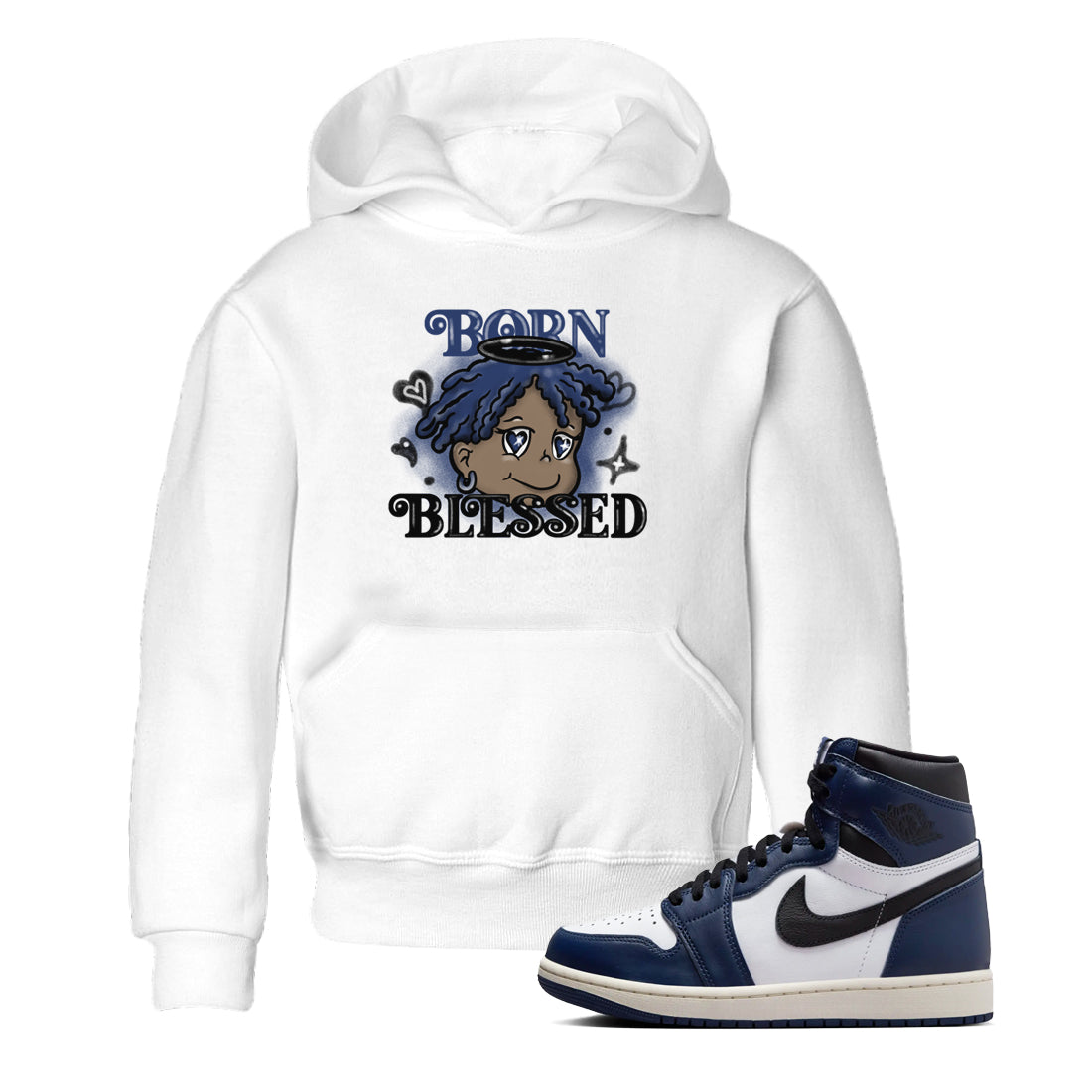 Born Blessed snkmatch Tees Kids - Air Jordan 1 Midnight Navy