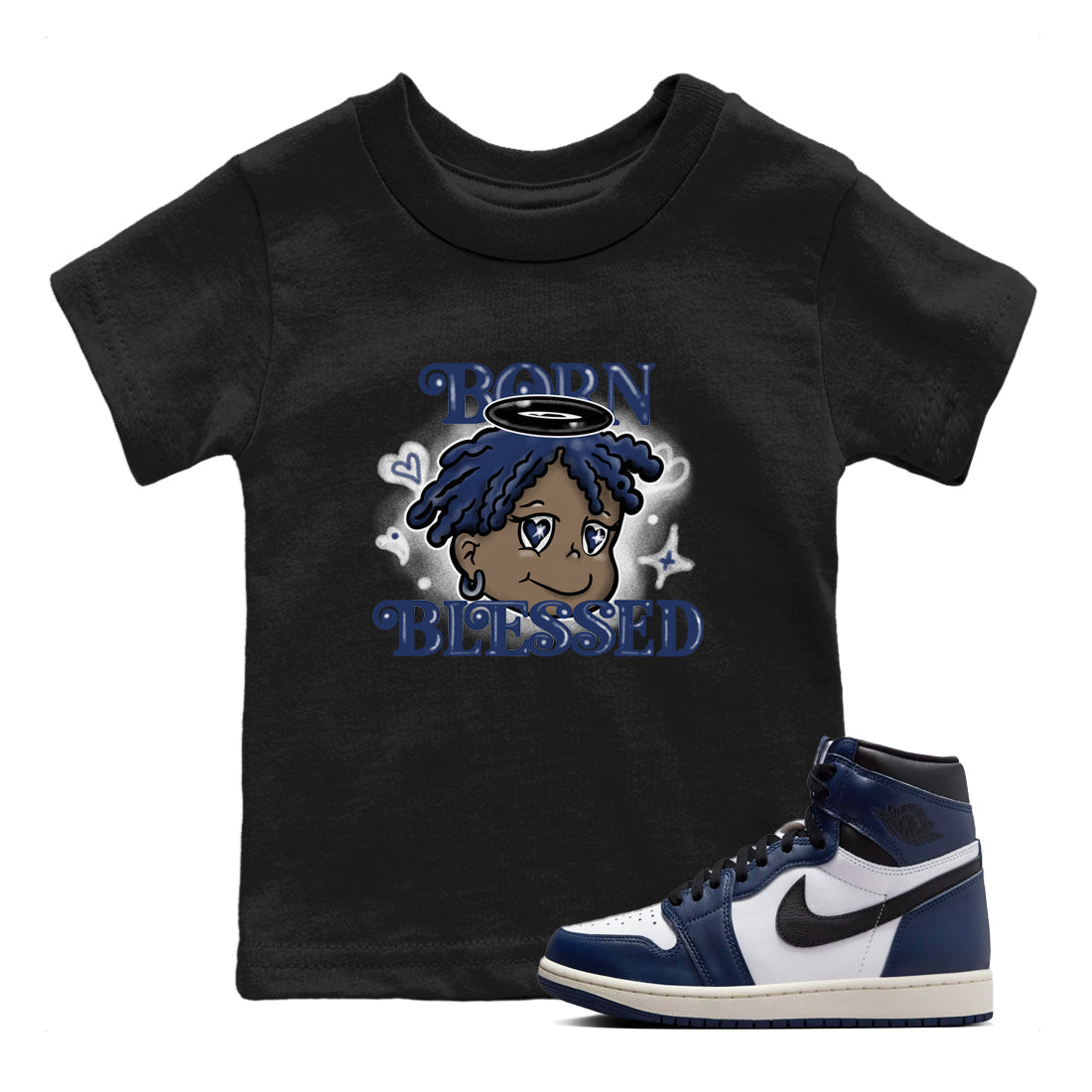 Born Blessed snkmatch Tees Kids - Air Jordan 1 Midnight Navy