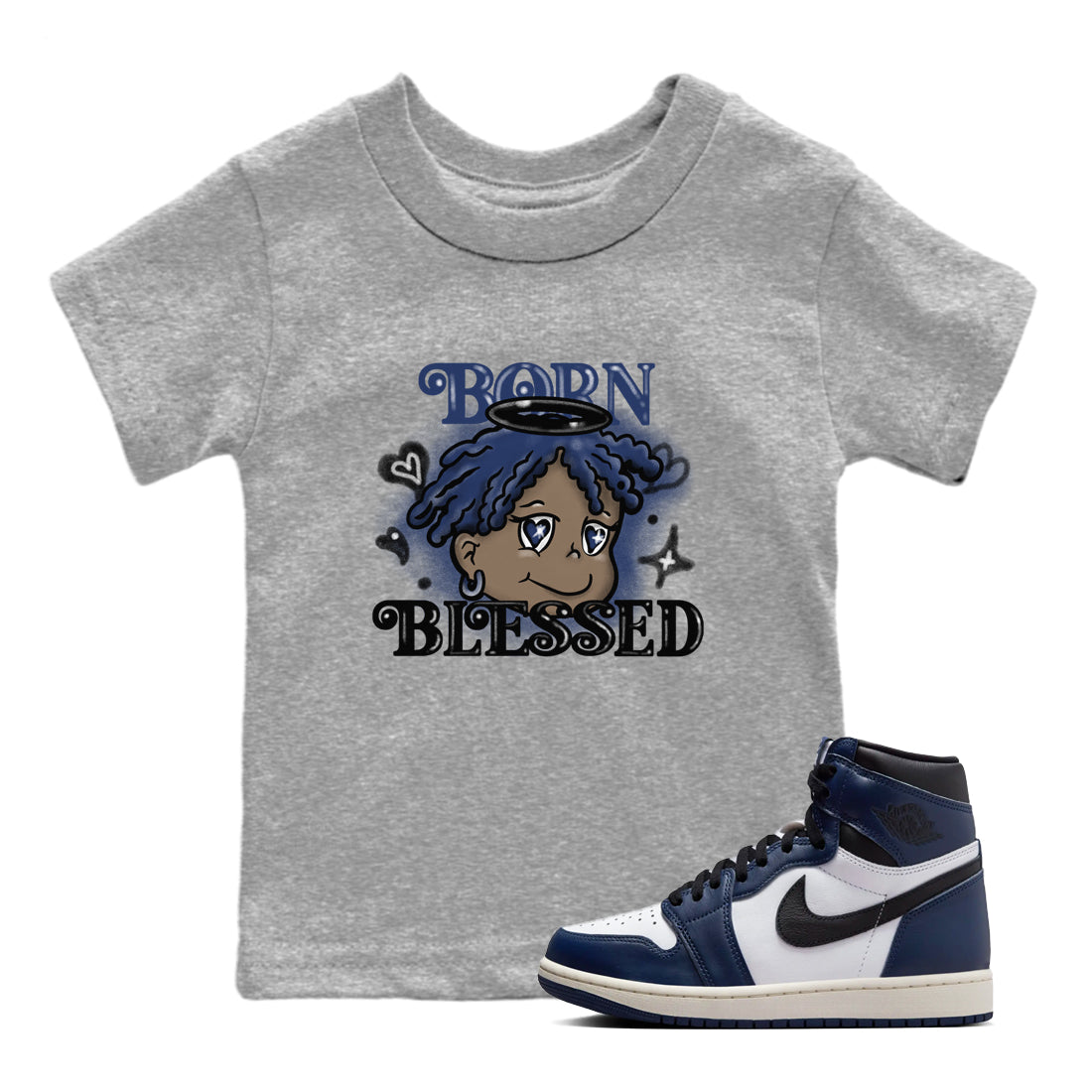 Born Blessed snkmatch Tees Kids - Air Jordan 1 Midnight Navy