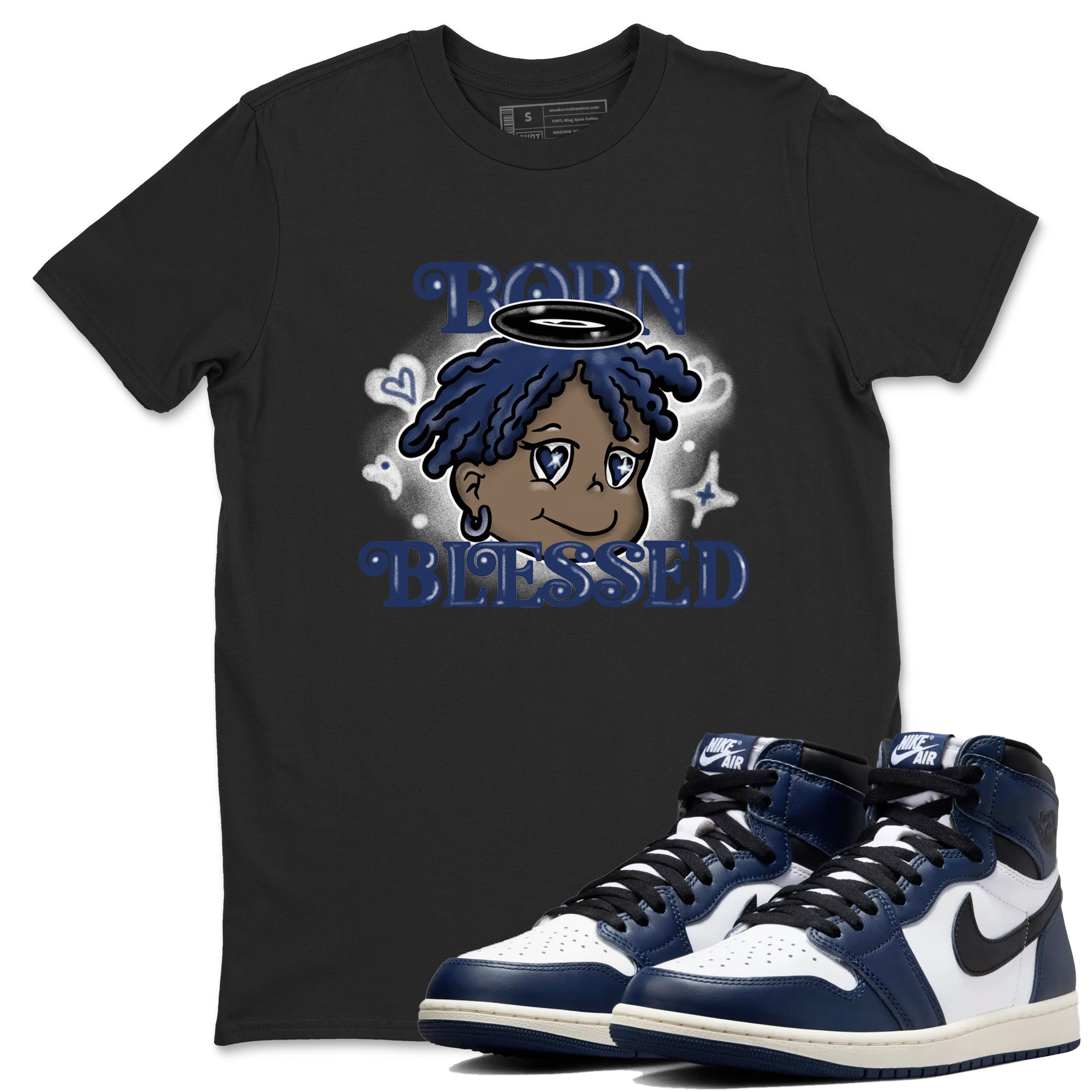 Born Blessed snkmatch Tees - Air Jordan 1 Midnight Navy