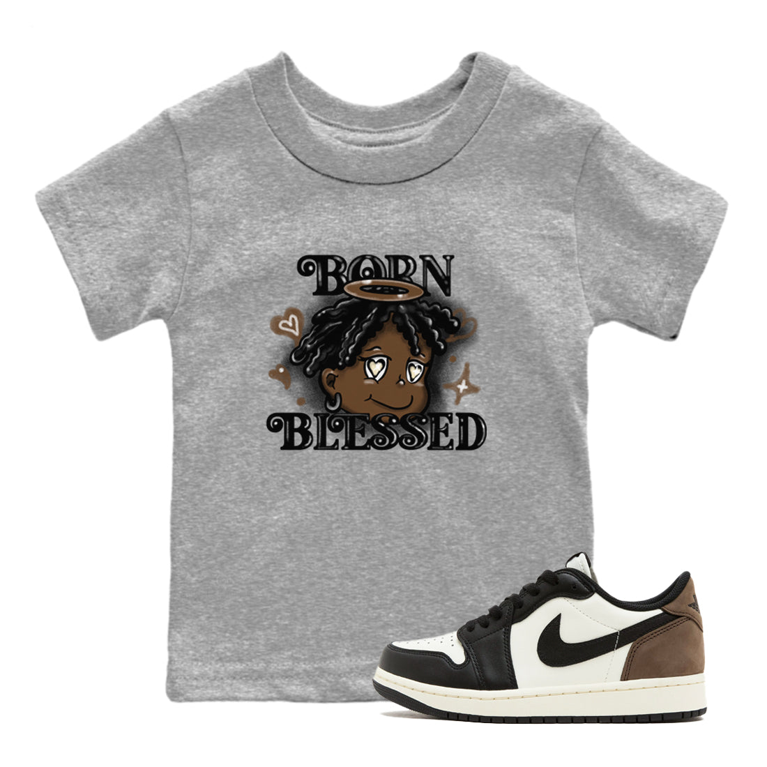 Born Blessed snkmatch Tees Kids - Air Jordan 1 Mocha
