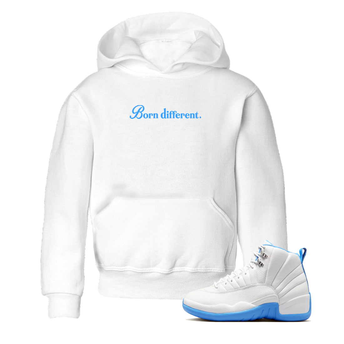 Born Different snkmatch Tees Kids - Air Jordan 12 White and University Blue