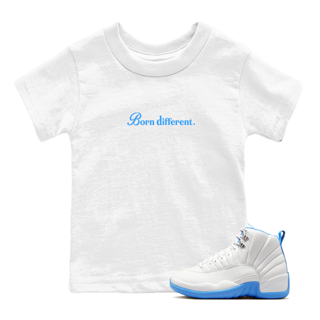 Born Different snkmatch Tees Kids - Air Jordan 12 White and University Blue
