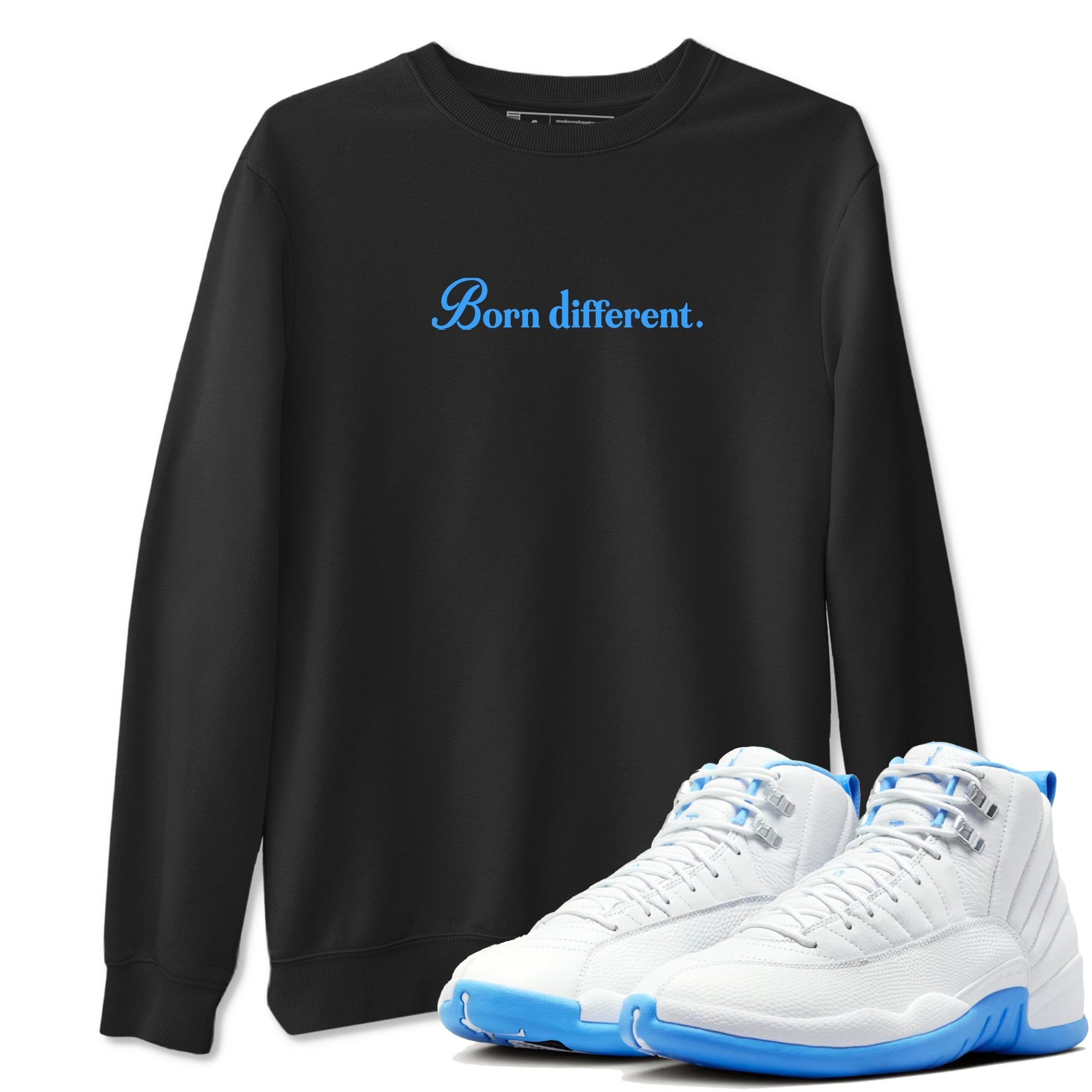 Born Different snkmatch Tees - Air Jordan 12 White and University Blue