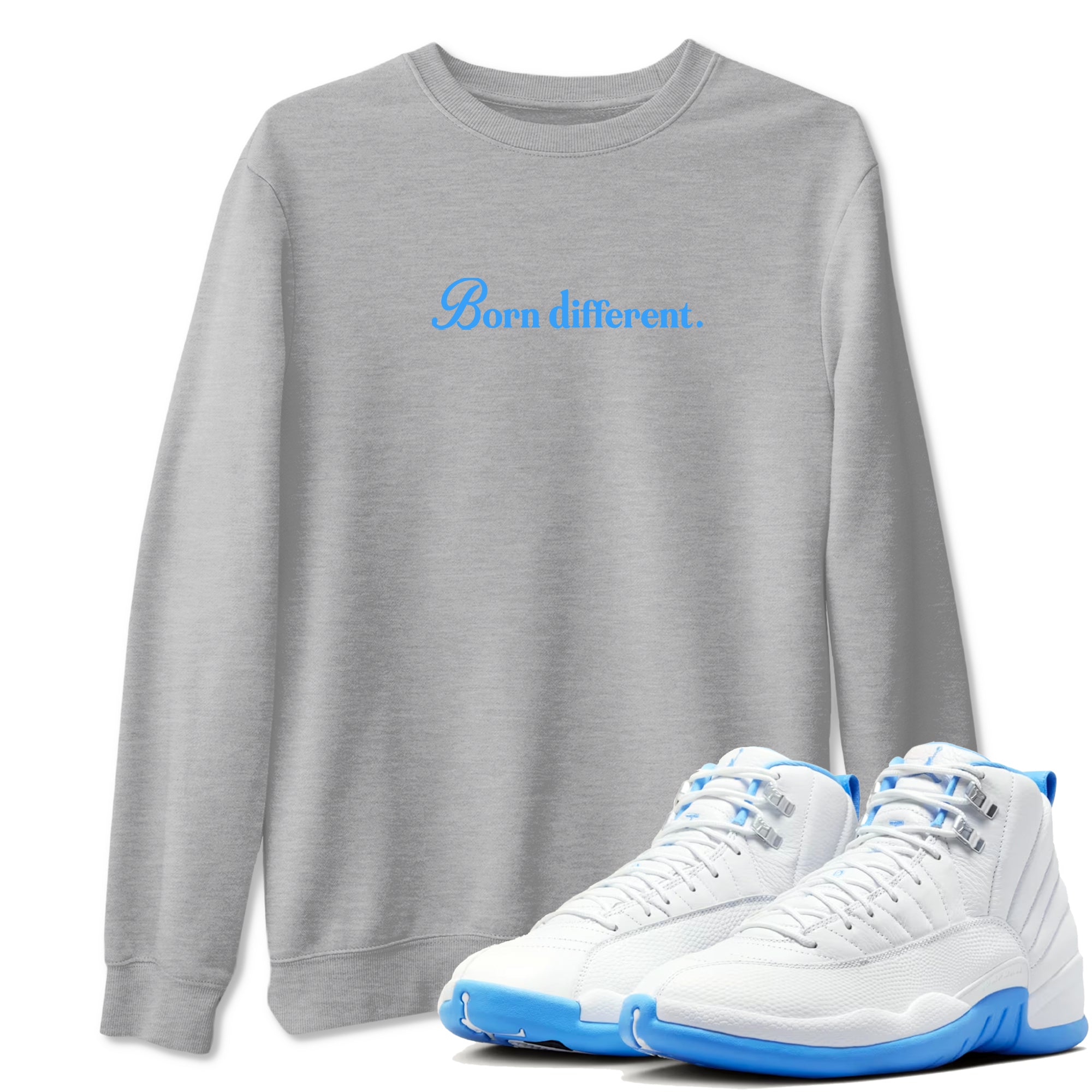 Born Different snkmatch Tees - Air Jordan 12 White and University Blue