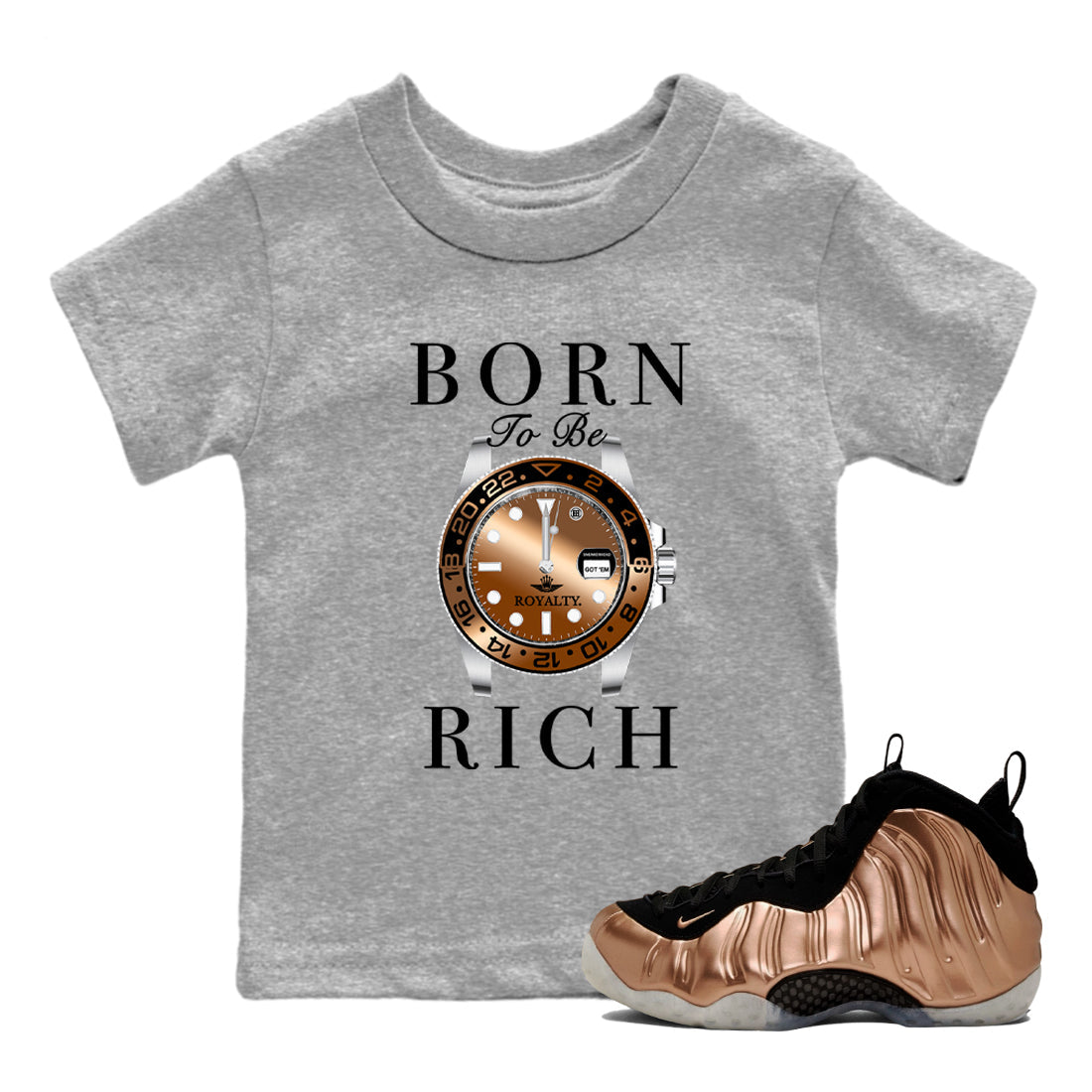 Born To Be Rich snkmatch Tees Kids - Air Foamposite One Metallic Copper