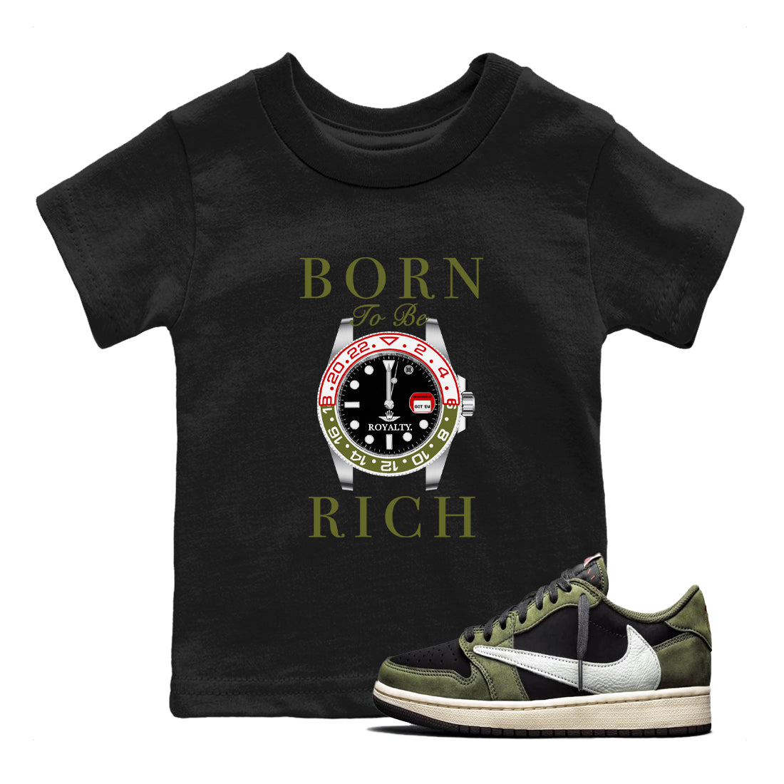 Born To Be Rich snkmatch Tees Kids - Air Jordan 1 Travis Scott Medium Olive