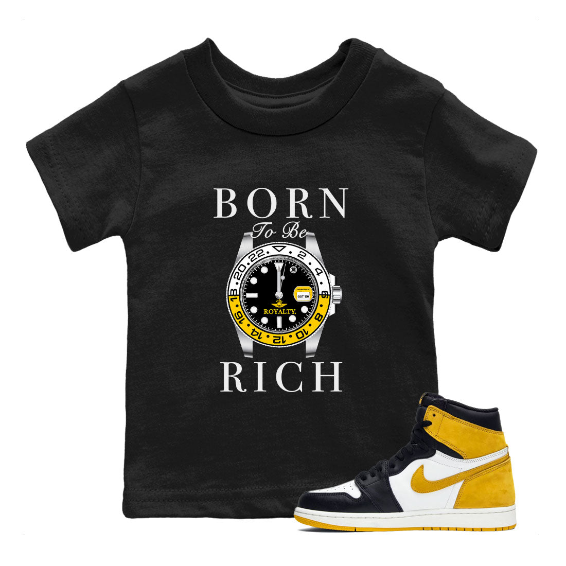 Born To Be Rich snkmatch Tees Kids - Air Jordan 1 Yellow Ochre