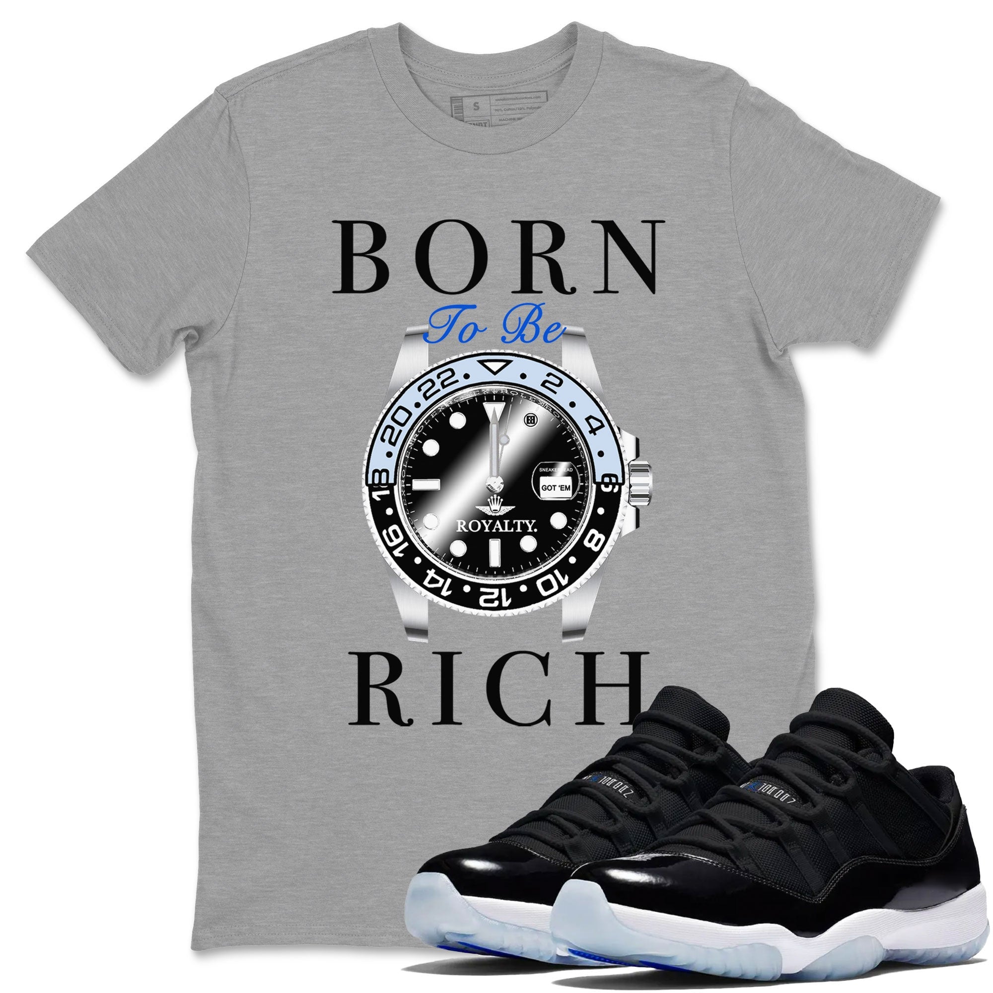 Born To Be Rich snkmatch Tees - Air Jordan 11 Black and Varsity Royal