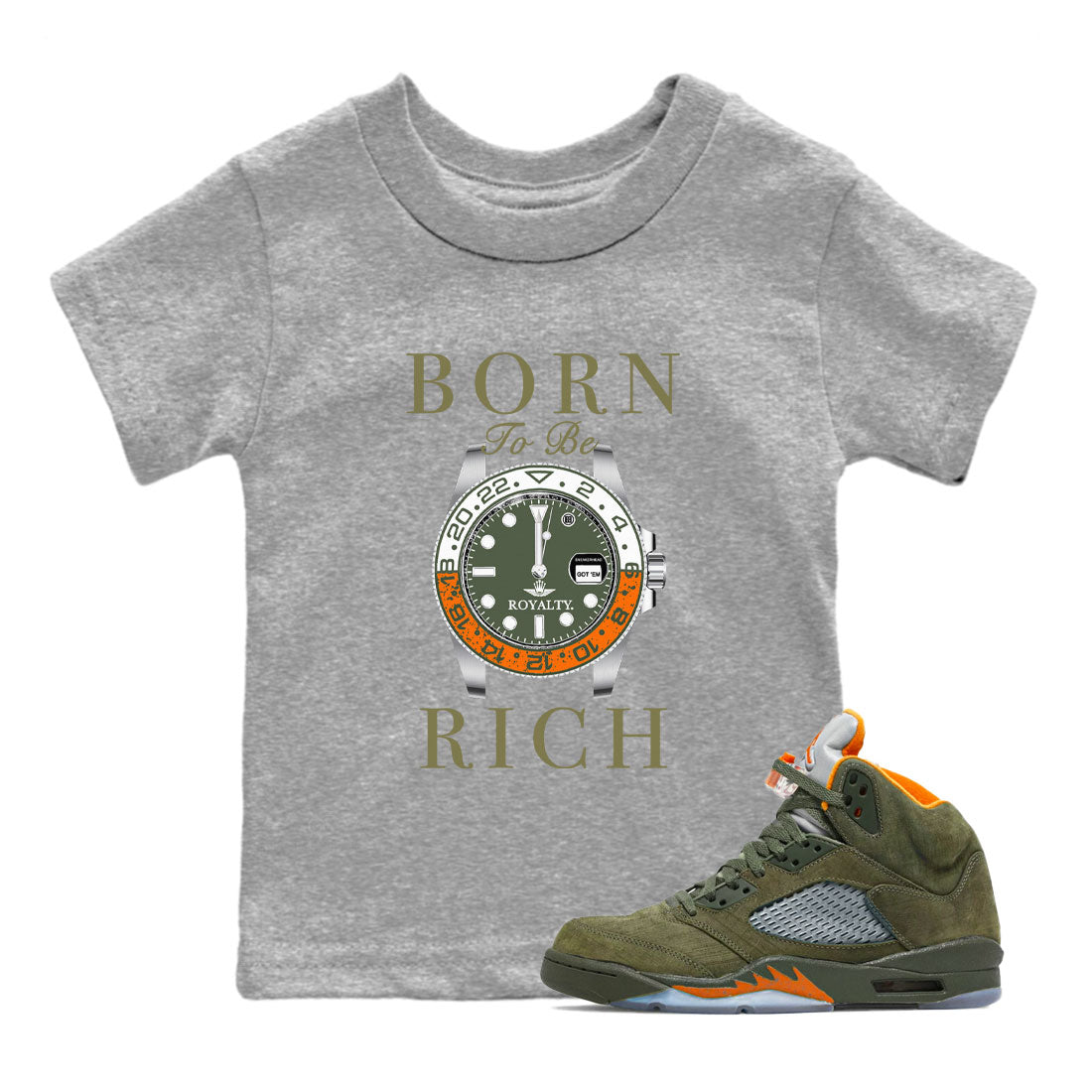 Born To Be Rich snkmatch Tees Kids - Air Jordan 5 Olive