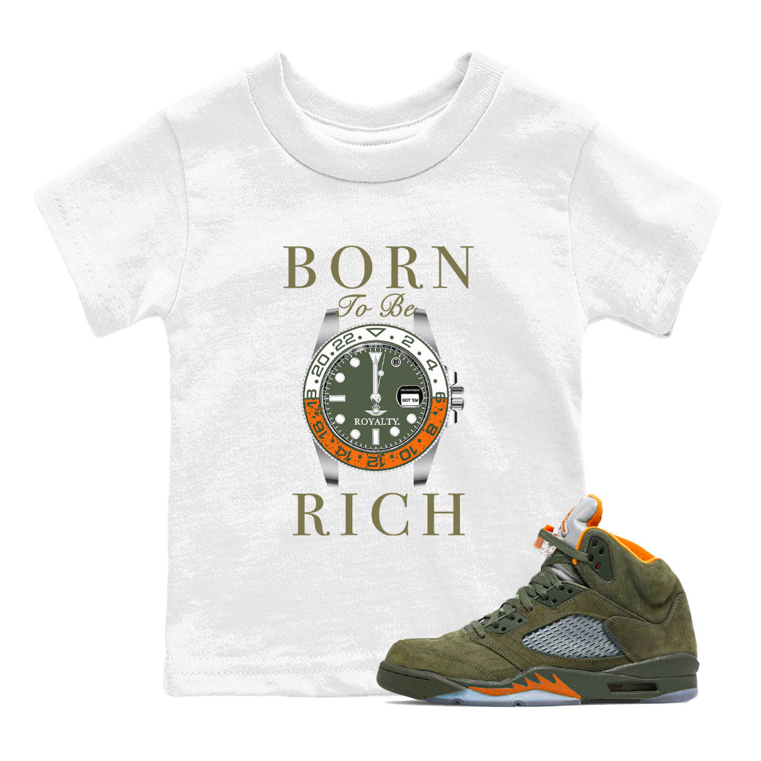 Born To Be Rich snkmatch Tees Kids - Air Jordan 5 Olive