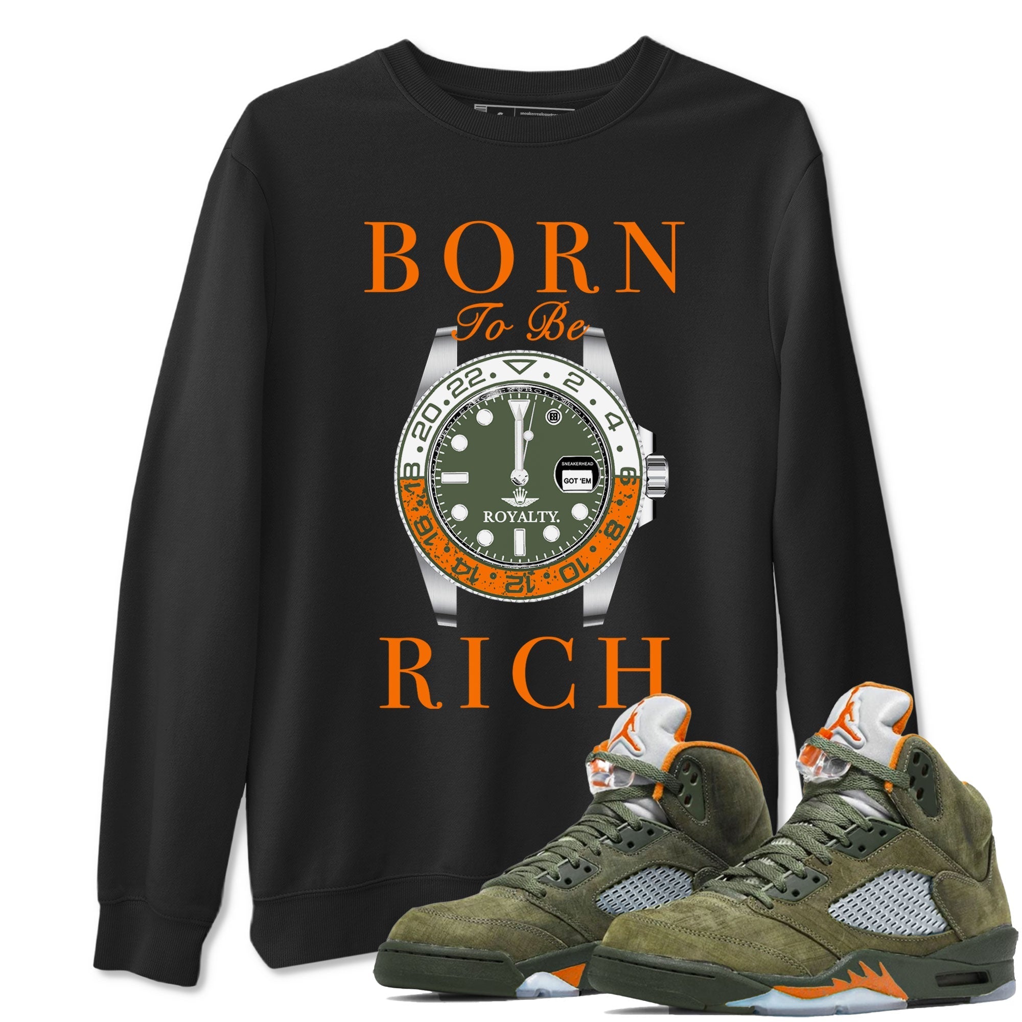 Born To Be Rich snkmatch Tees - Air Jordan 5 Olive
