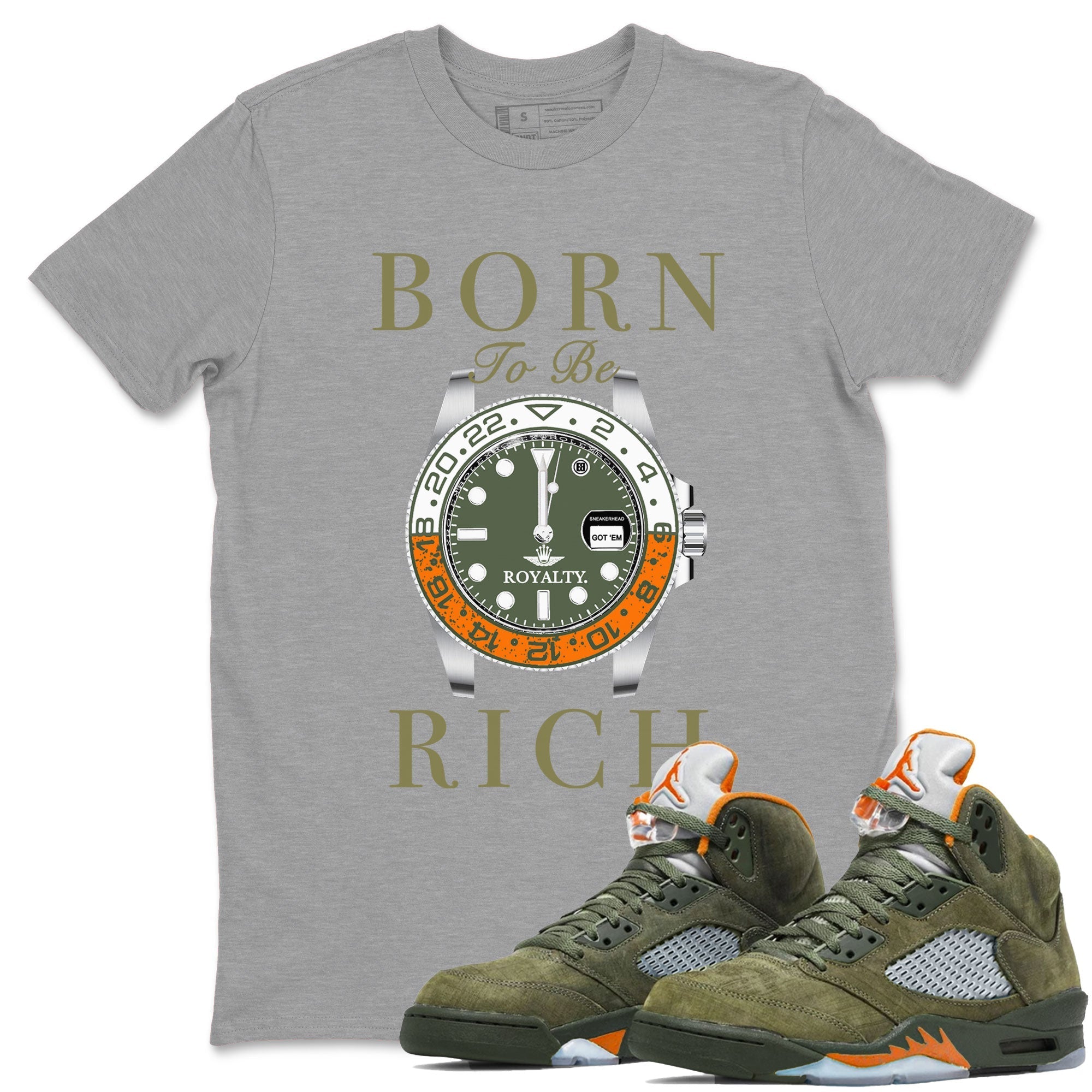 Born To Be Rich snkmatch Tees - Air Jordan 5 Olive