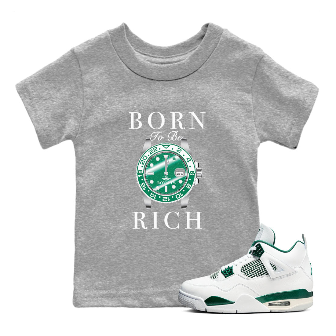 Born To Rich snkmatch Tees Kids - Air Jordan 4 Oxidized Green