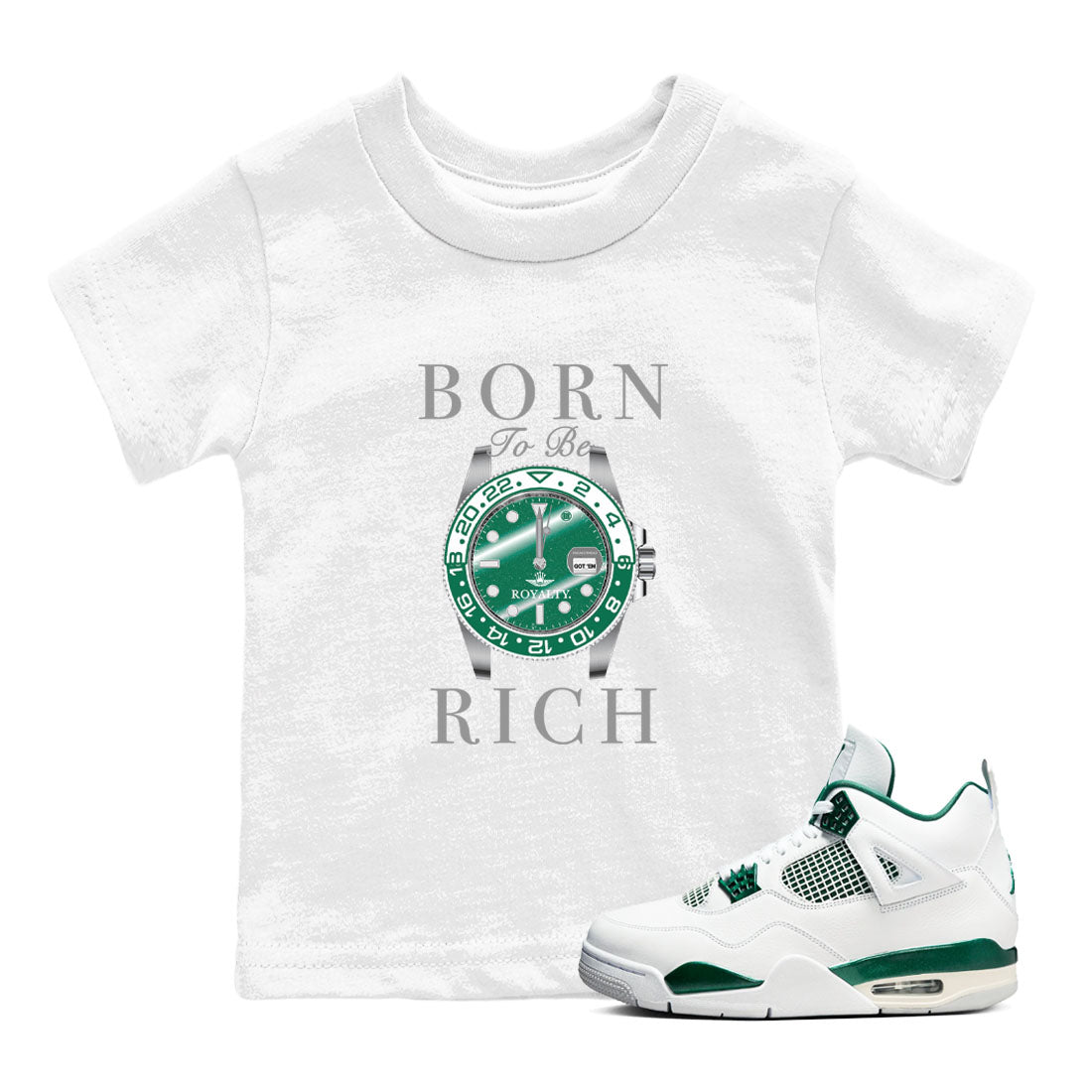 Born To Rich snkmatch Tees Kids - Air Jordan 4 Oxidized Green