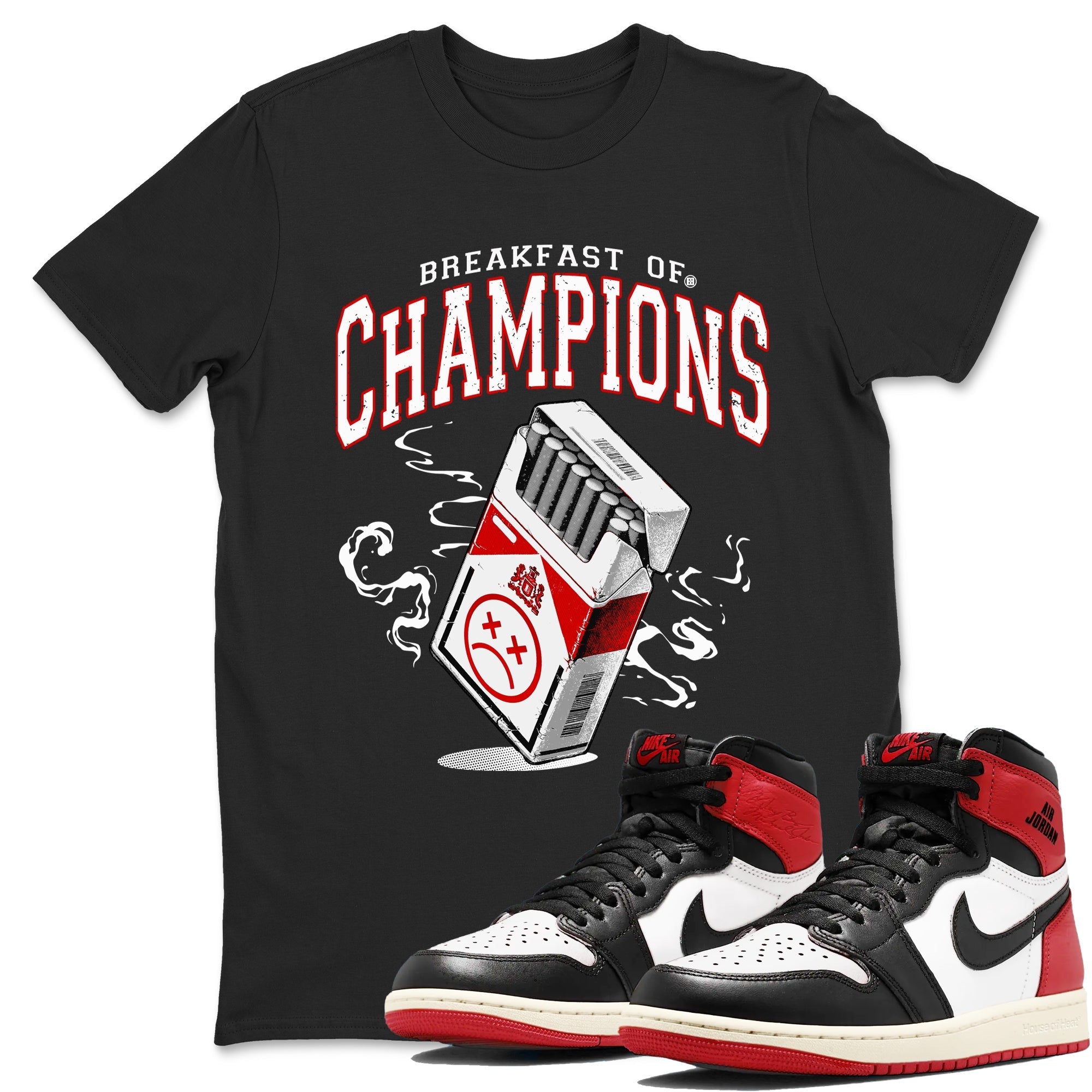 Breakfast Of Champions snkmatch Tees - Air Jordan 1 Black Toe Reimagined