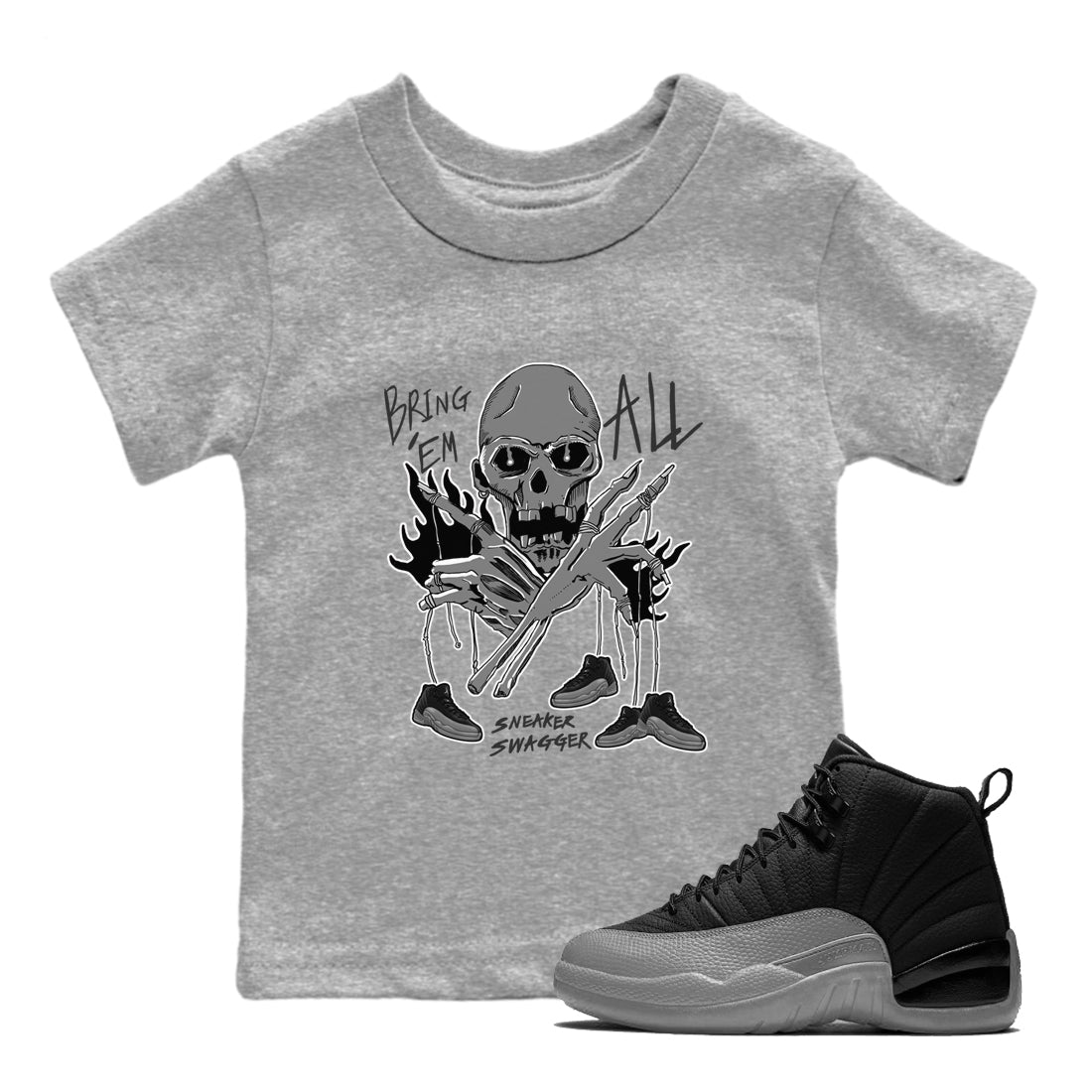 Bring 'Em All snkmatch Tees Kids - Air Jordan 12 Black Wolf Grey