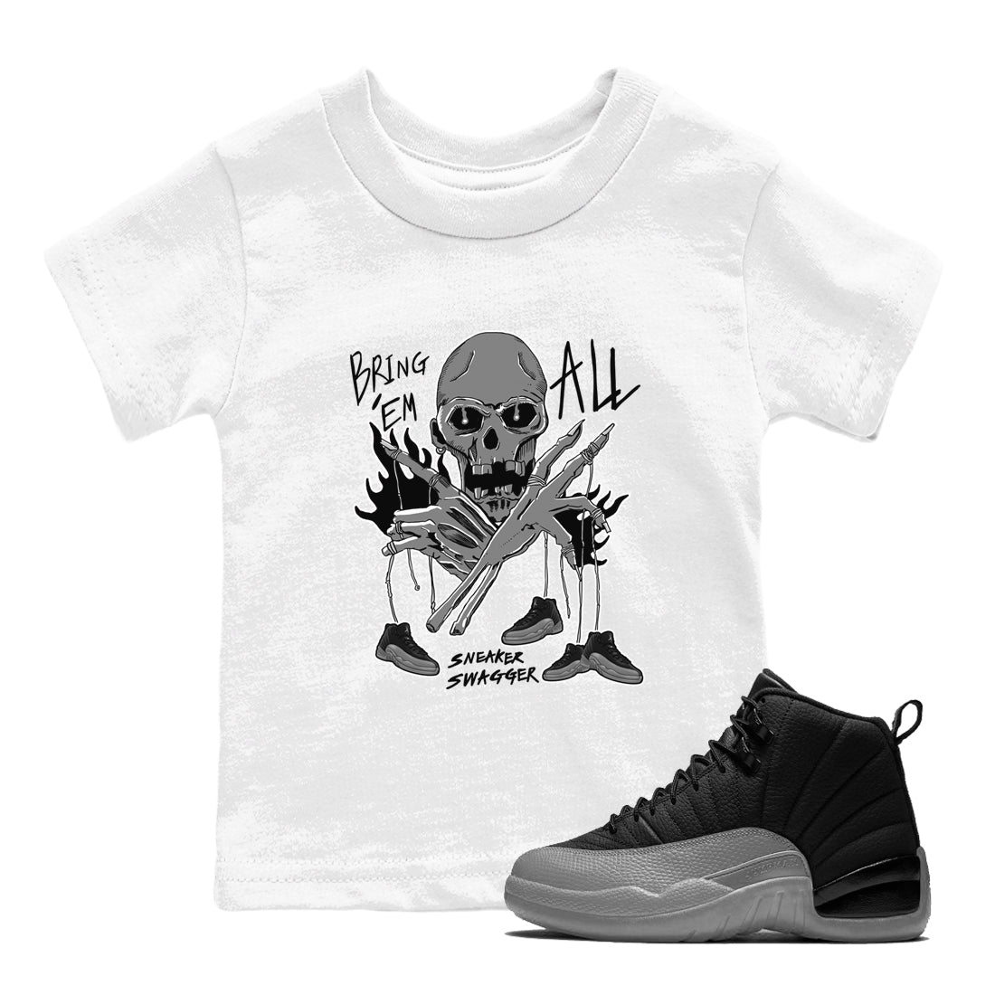 Bring 'Em All snkmatch Tees Kids - Air Jordan 12 Black Wolf Grey