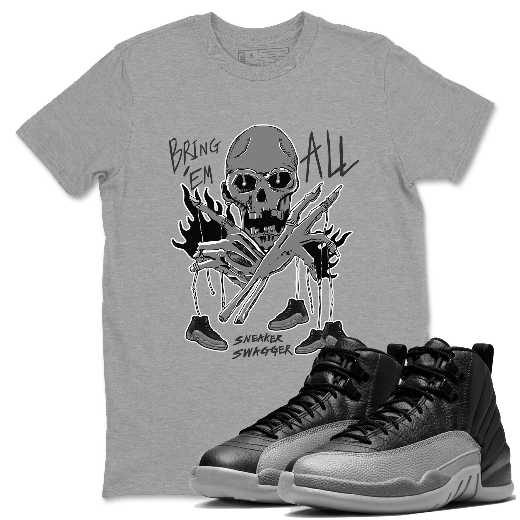 Bring 'Em All snkmatch Tees - Air Jordan 12 Black Wolf Grey
