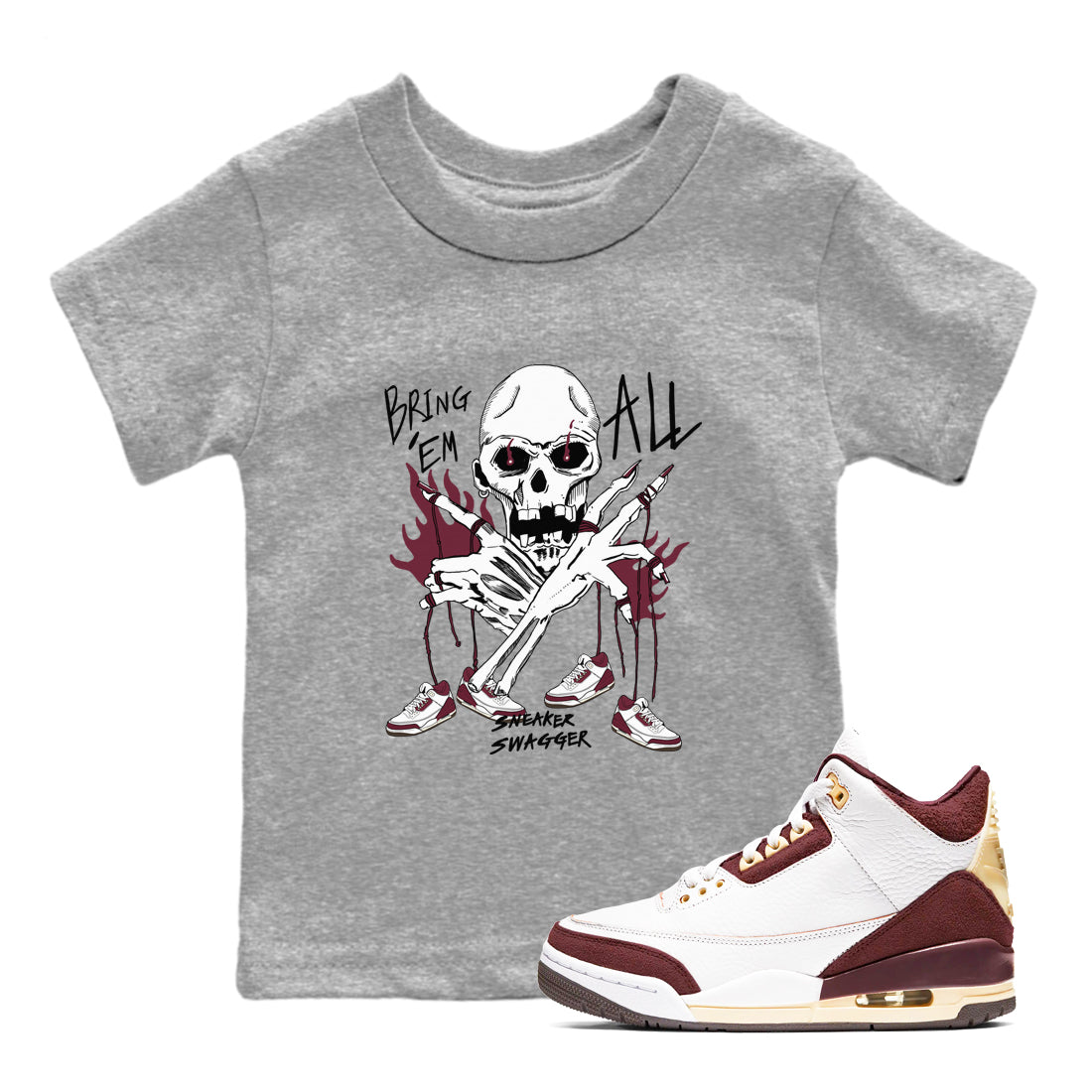 Bring 'Em All snkmatch Tees Kids - Air Jordan 3 A Ma Maniere x Burgundy Crush