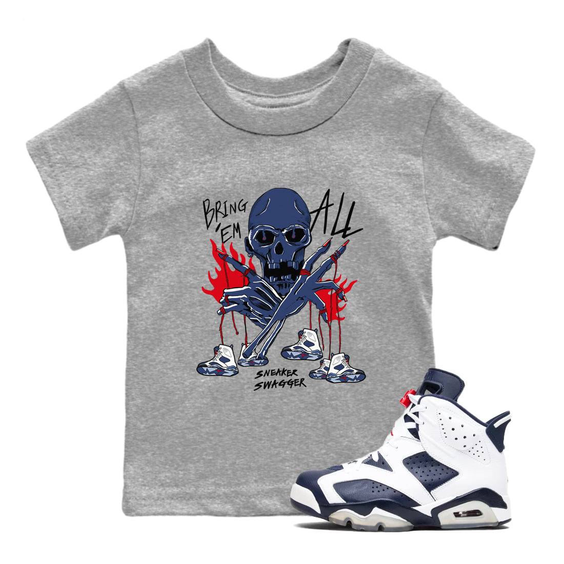 Bring 'Em All snkmatch Tees Kids - Air Jordan 6 White And Midnight Navy