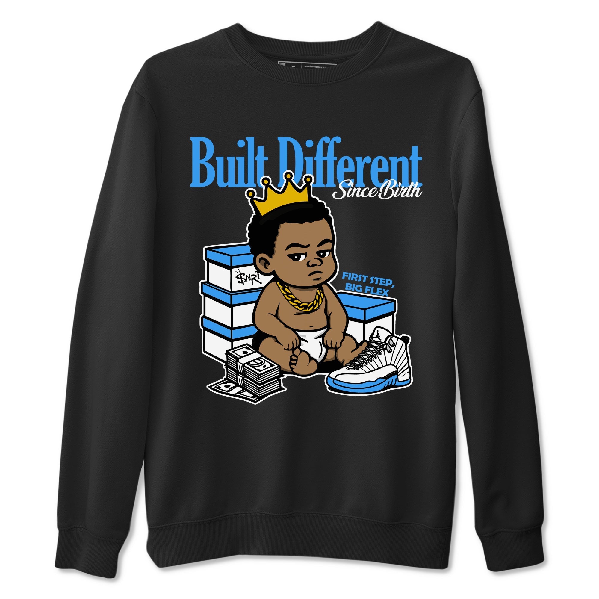Built Different Since Birth snkmatch Tees - Air Jordan 12 White and University Blue