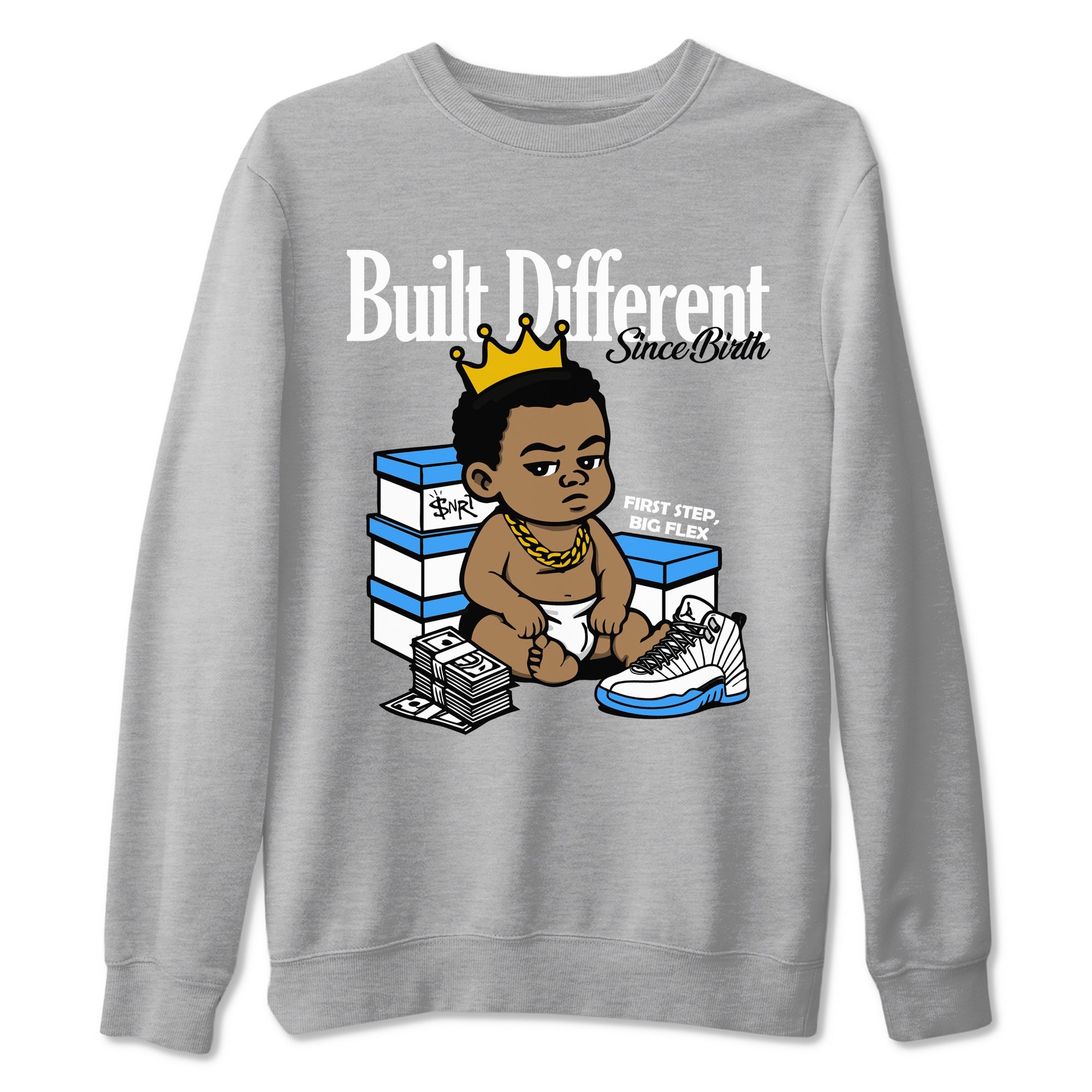 Built Different Since Birth snkmatch Tees - Air Jordan 12 White and University Blue