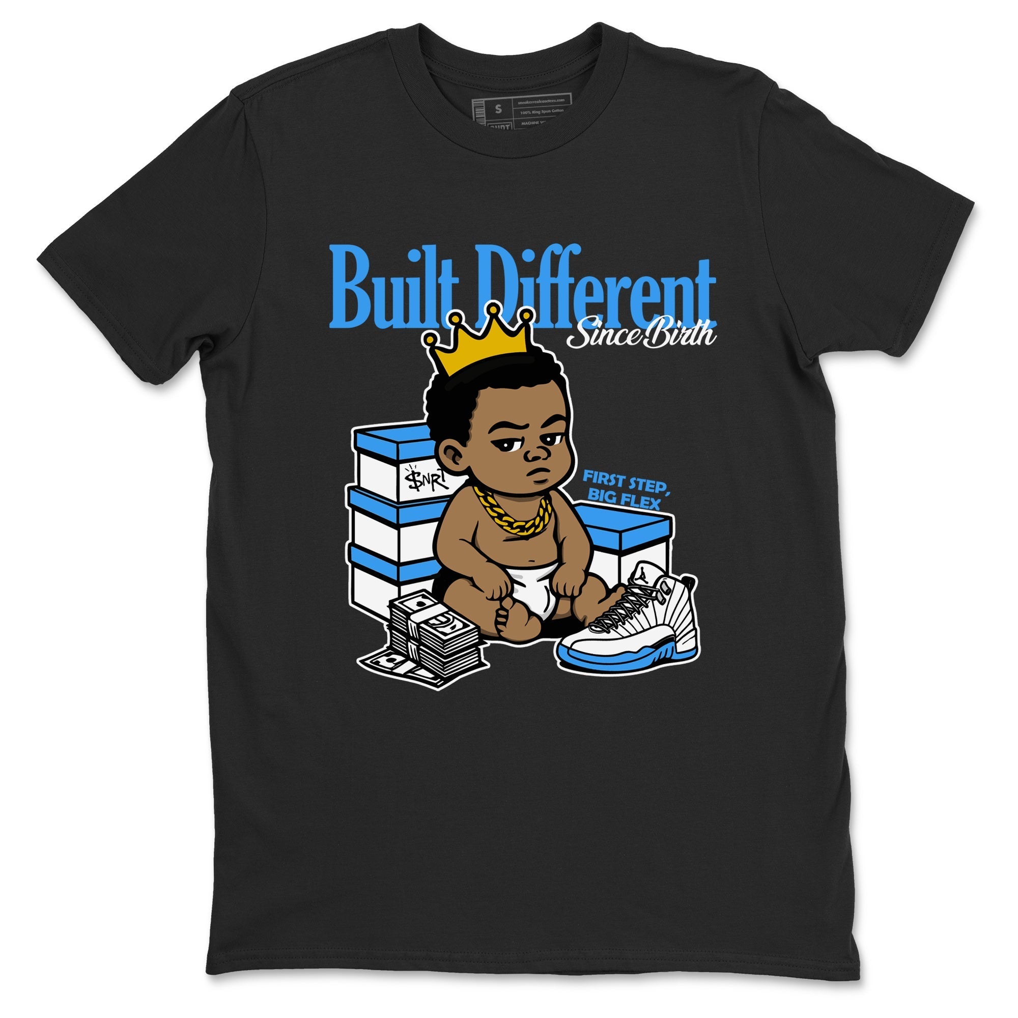 Built Different Since Birth snkmatch Tees - Air Jordan 12 White and University Blue