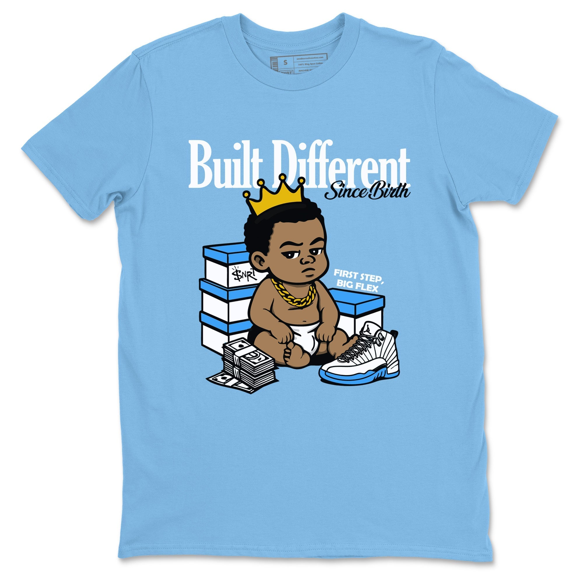 Built Different Since Birth snkmatch Tees - Air Jordan 12 White and University Blue