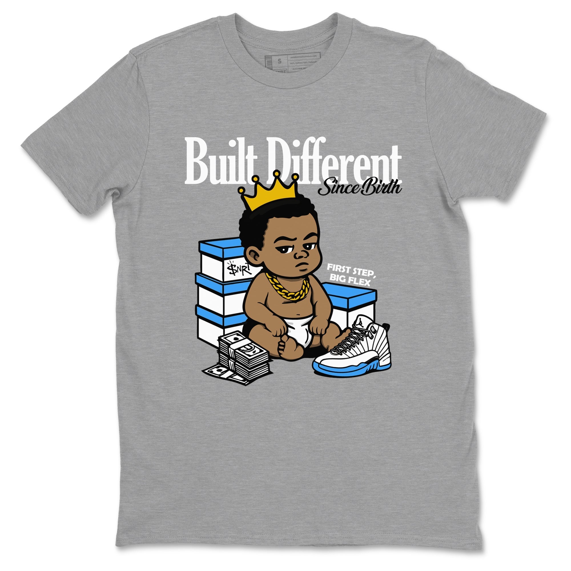 Built Different Since Birth snkmatch Tees - Air Jordan 12 White and University Blue