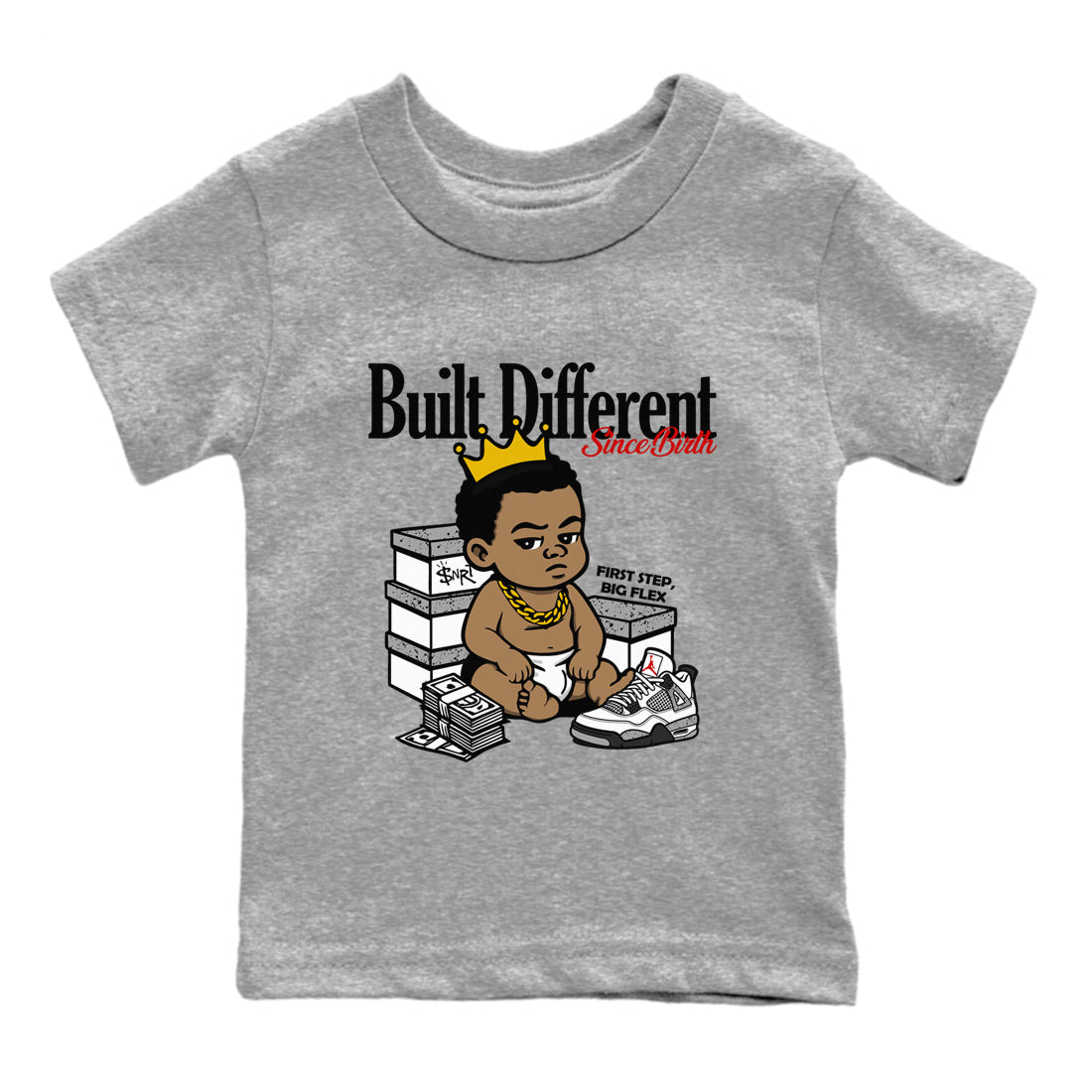 Built Different Since Birth snkmatch Tees Kids - Air Jordan 4 White Cement