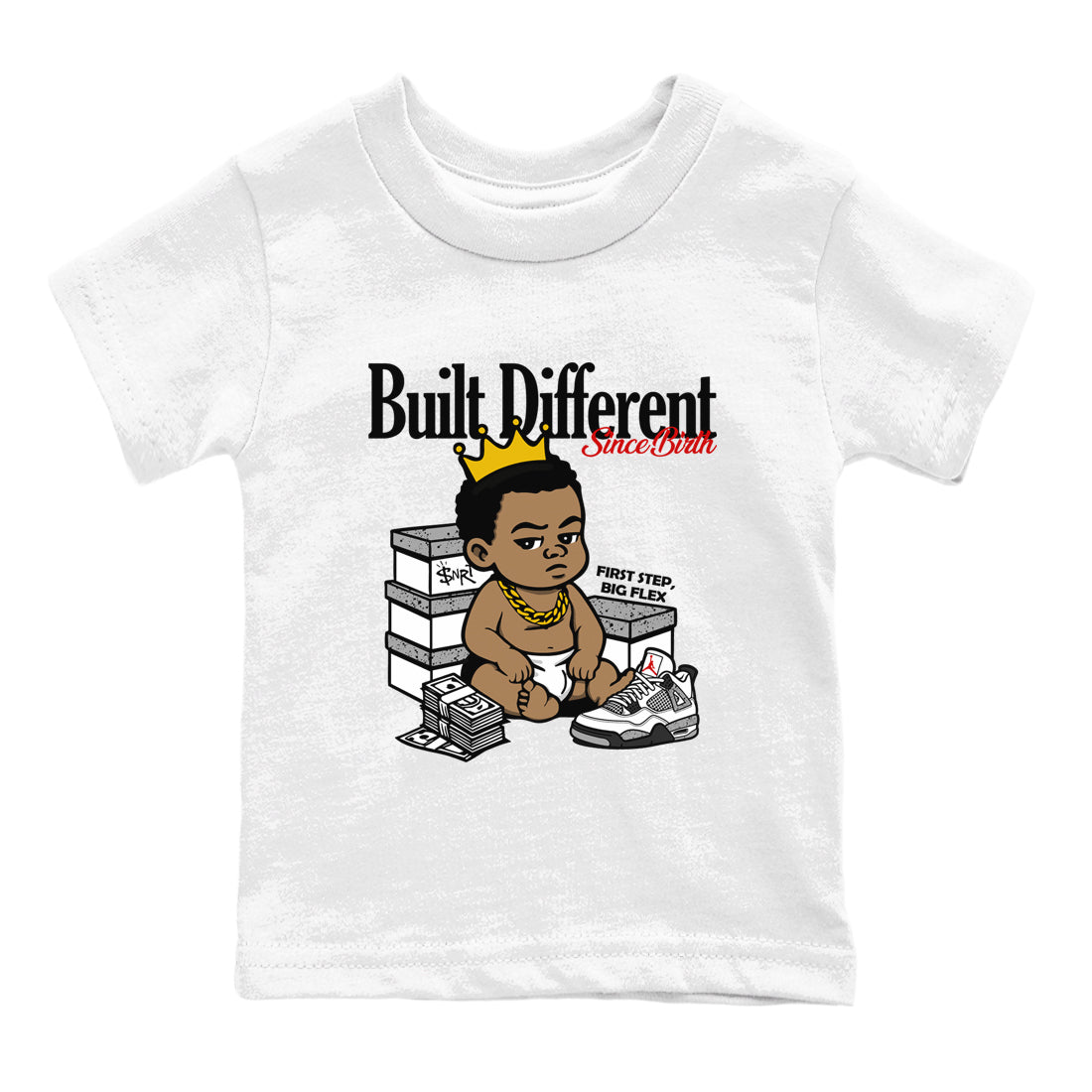 Built Different Since Birth snkmatch Tees Kids - Air Jordan 4 White Cement