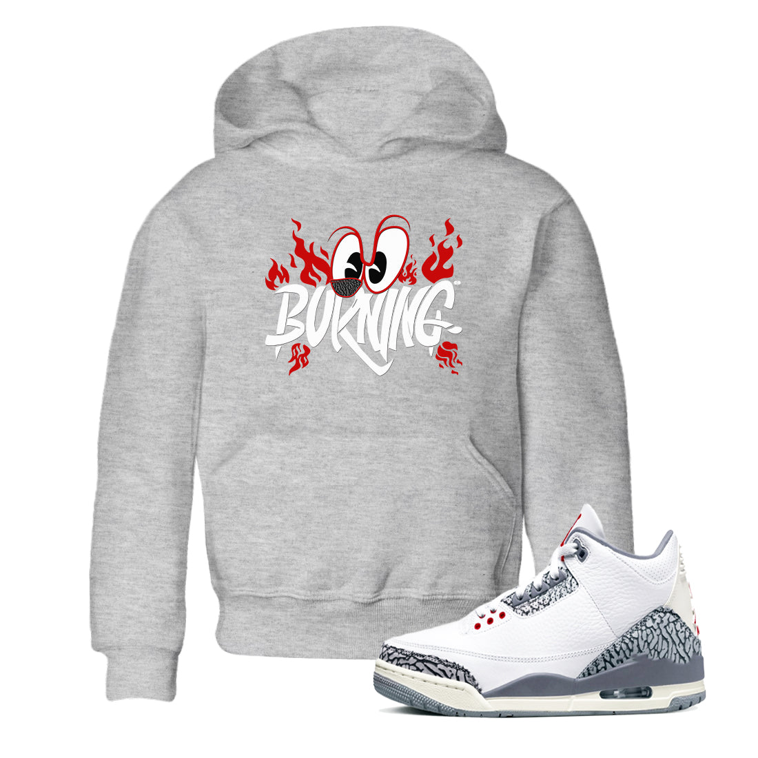 Burning snkmatch Tees Kids - Air Jordan 3 Cement Grey